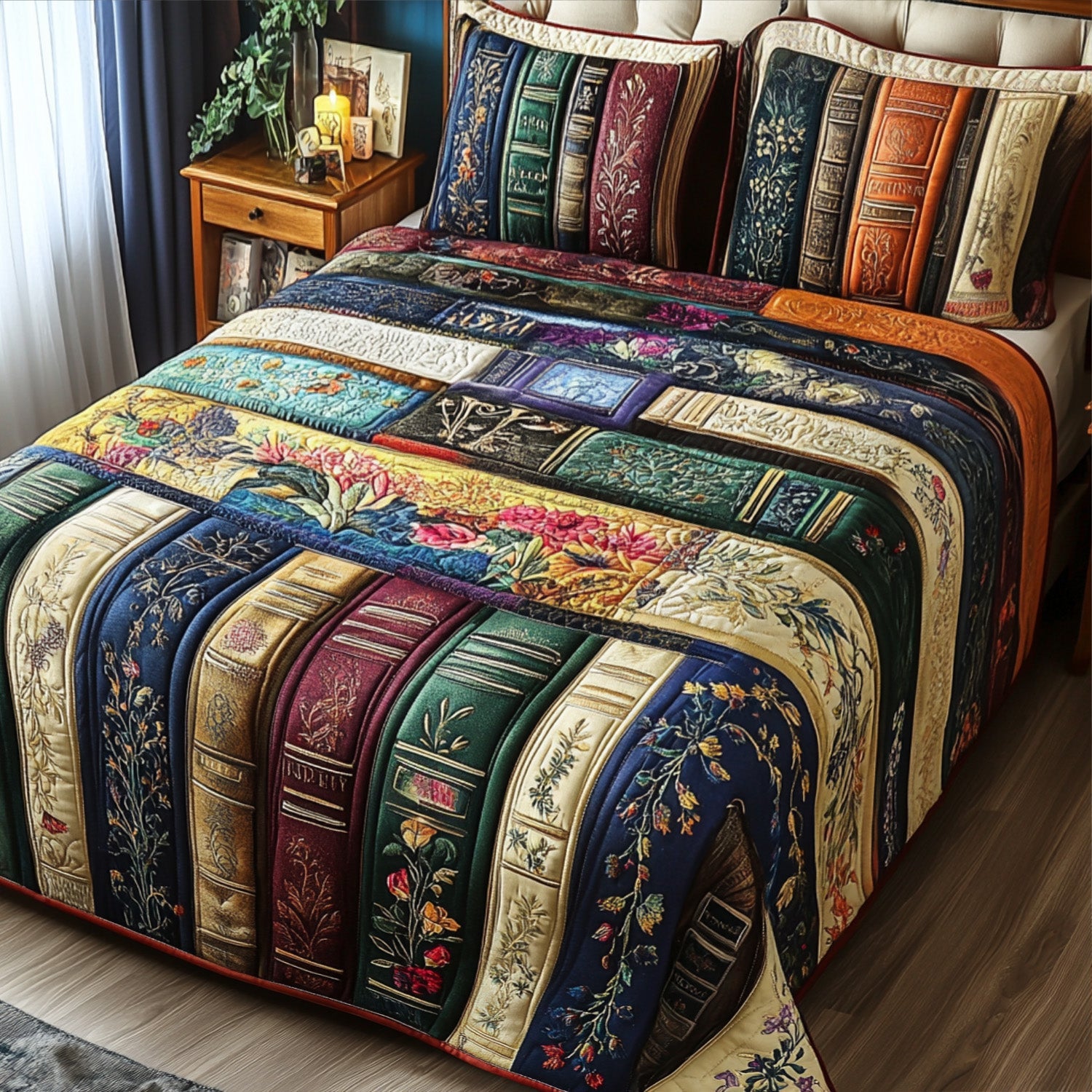Bookish Blooms Quilted Bedding Set Holiday Duvet Covers Gifts For Book Worm