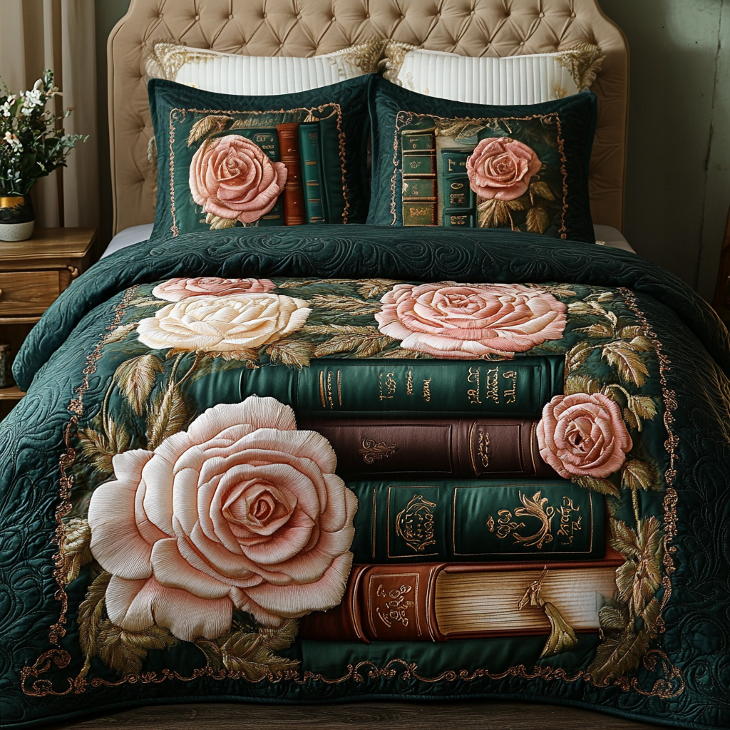 Bookish Blossoms Quilted Bedding Set Duvet Cover Bed Sheet Set Novelty Book Gifts
