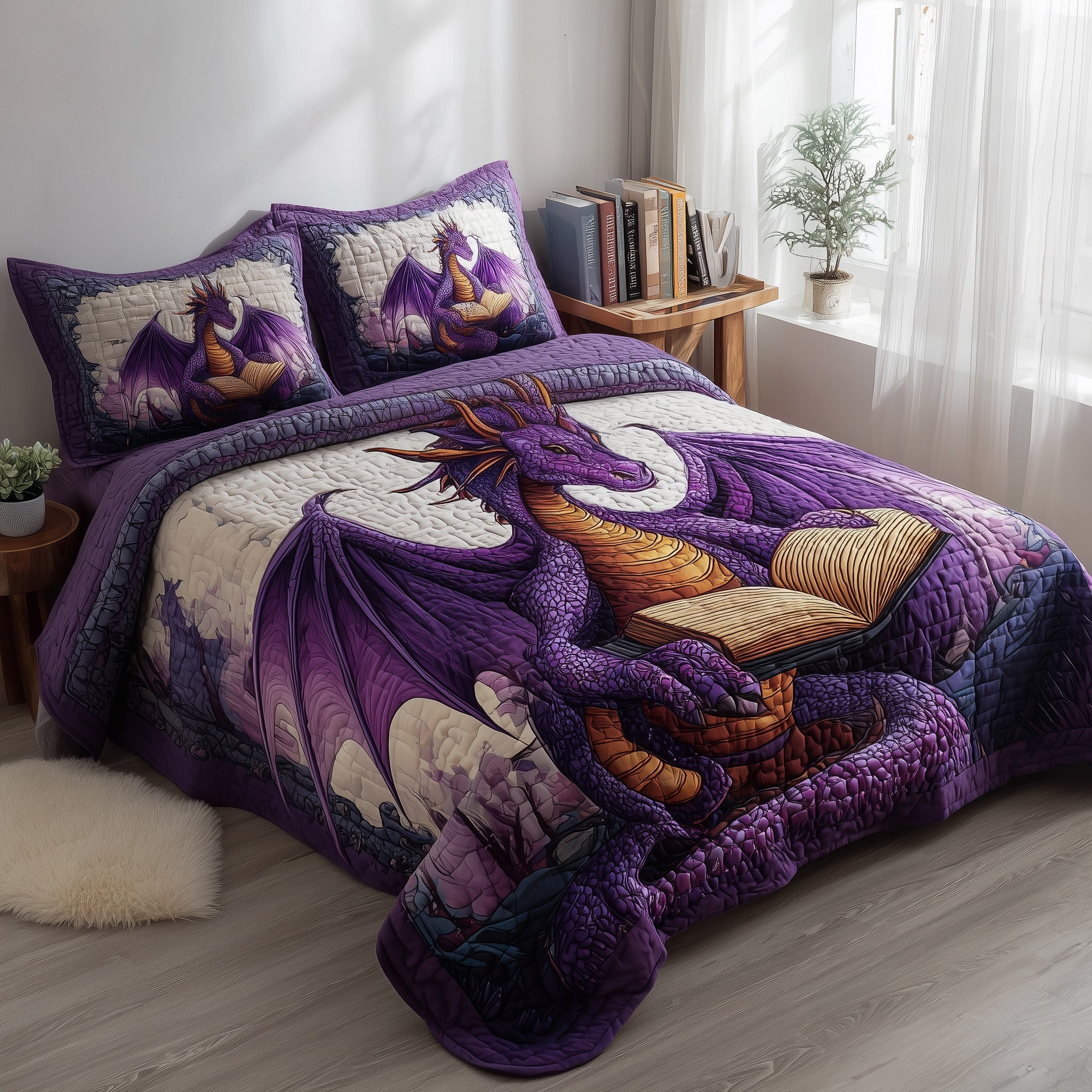 Bookish Dragon Quilted Bedding Set For Kids