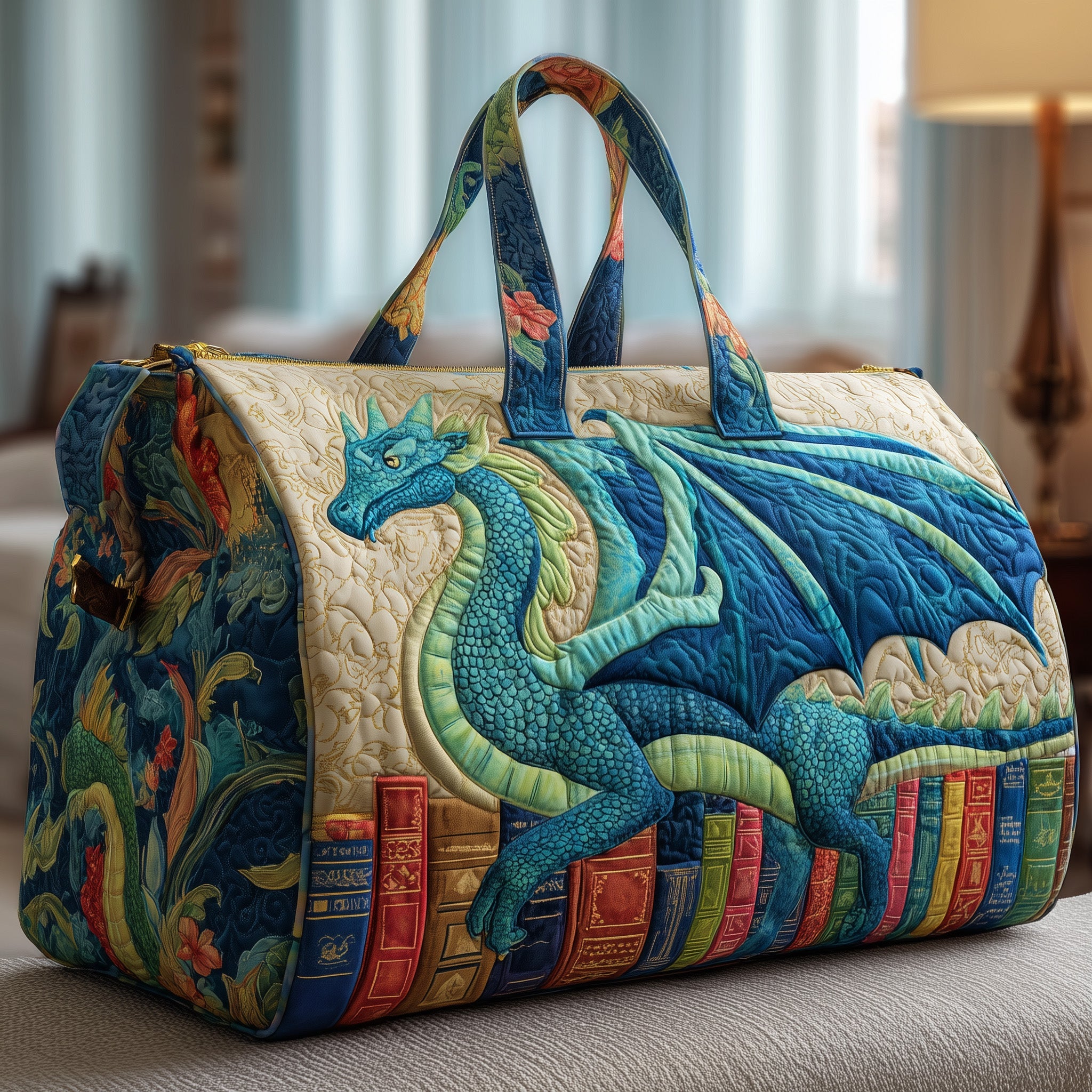 Bookish Dragon Quilted Duffle Bag Anniversary Gift Idea