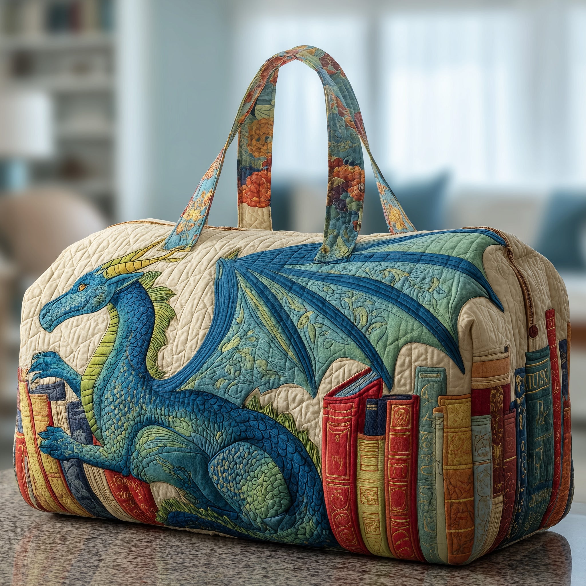 Bookish Dragon Quilted Duffle Bag Everyday Gift Idea