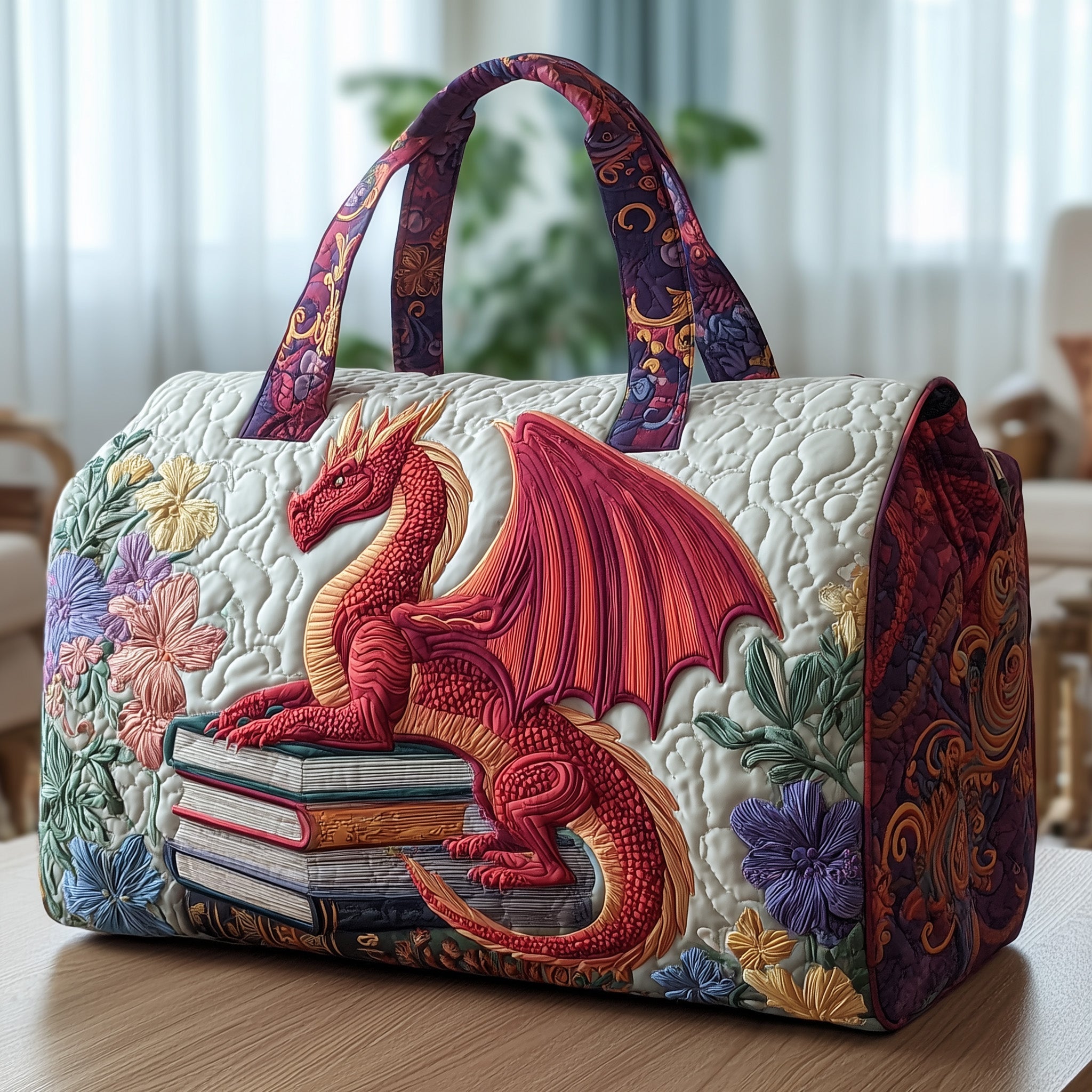 Bookish Dragon Quilted Duffle Bag For Daily Commute