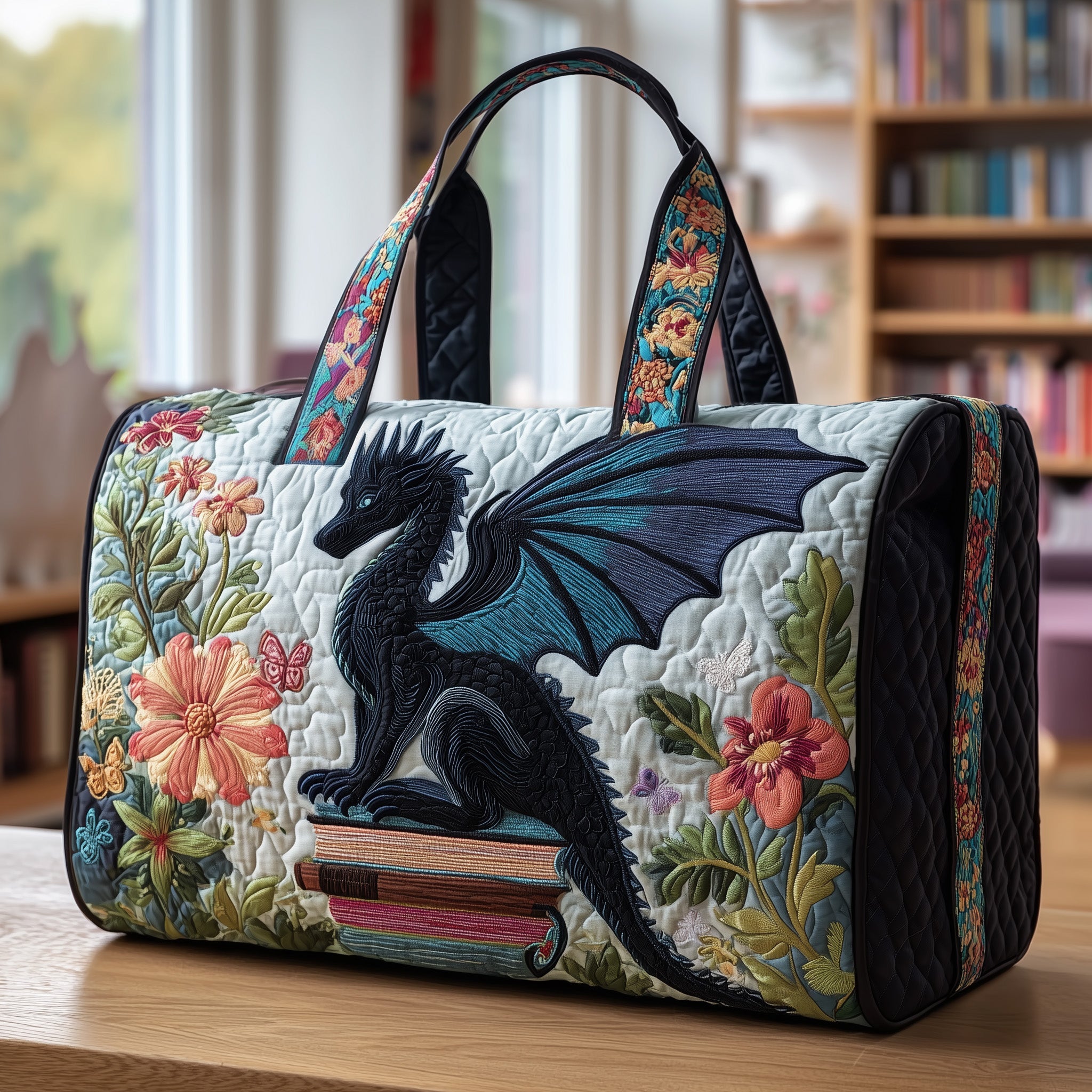 Bookish Dragon Quilted Duffle Bag For Everyday Use