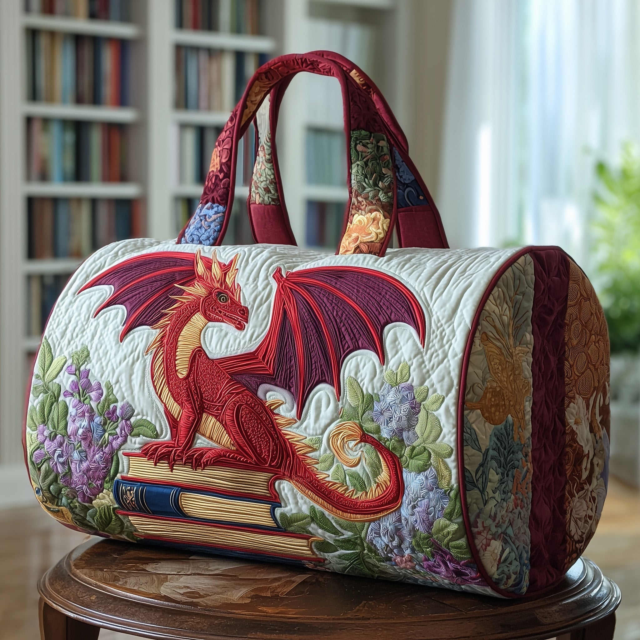 Bookish Dragon Quilted Duffle Bag For School And Gym