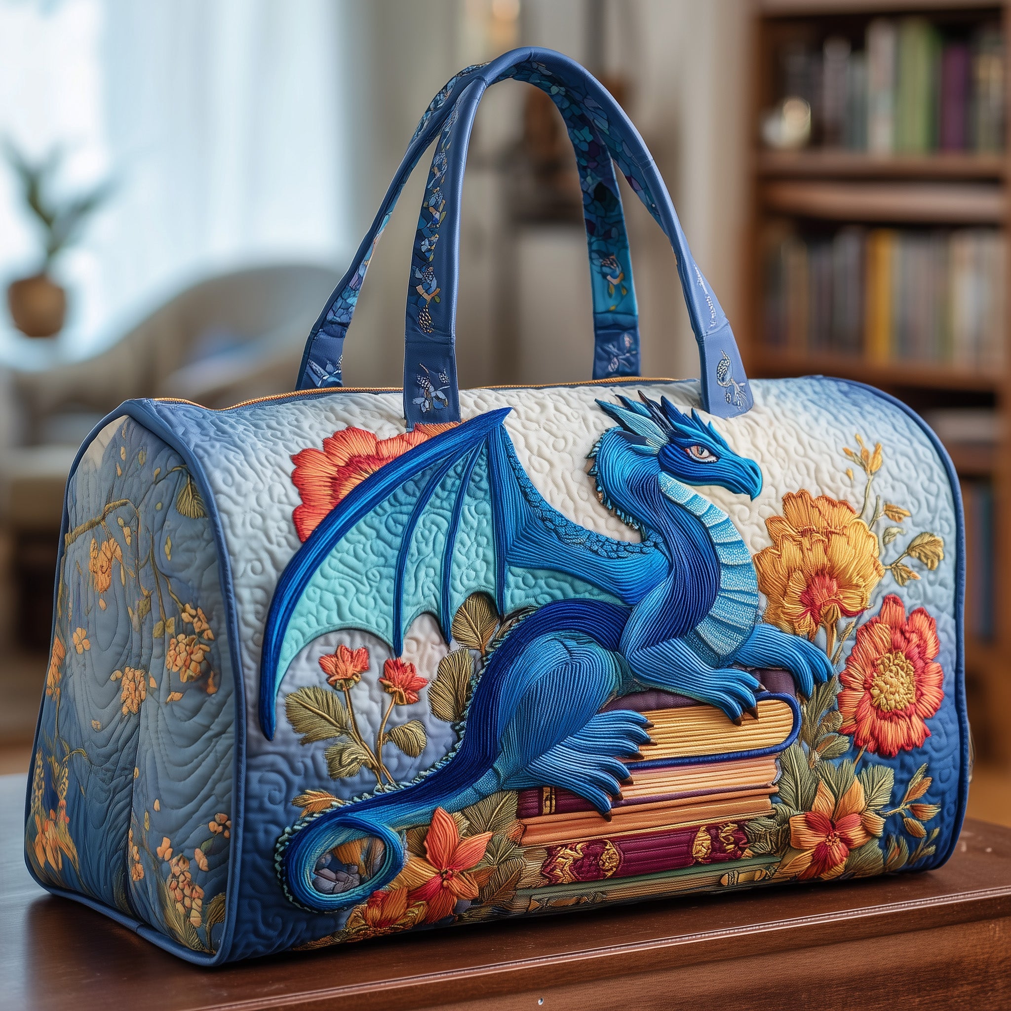 Bookish Dragon Quilted Duffle Bag For Weekend Trips