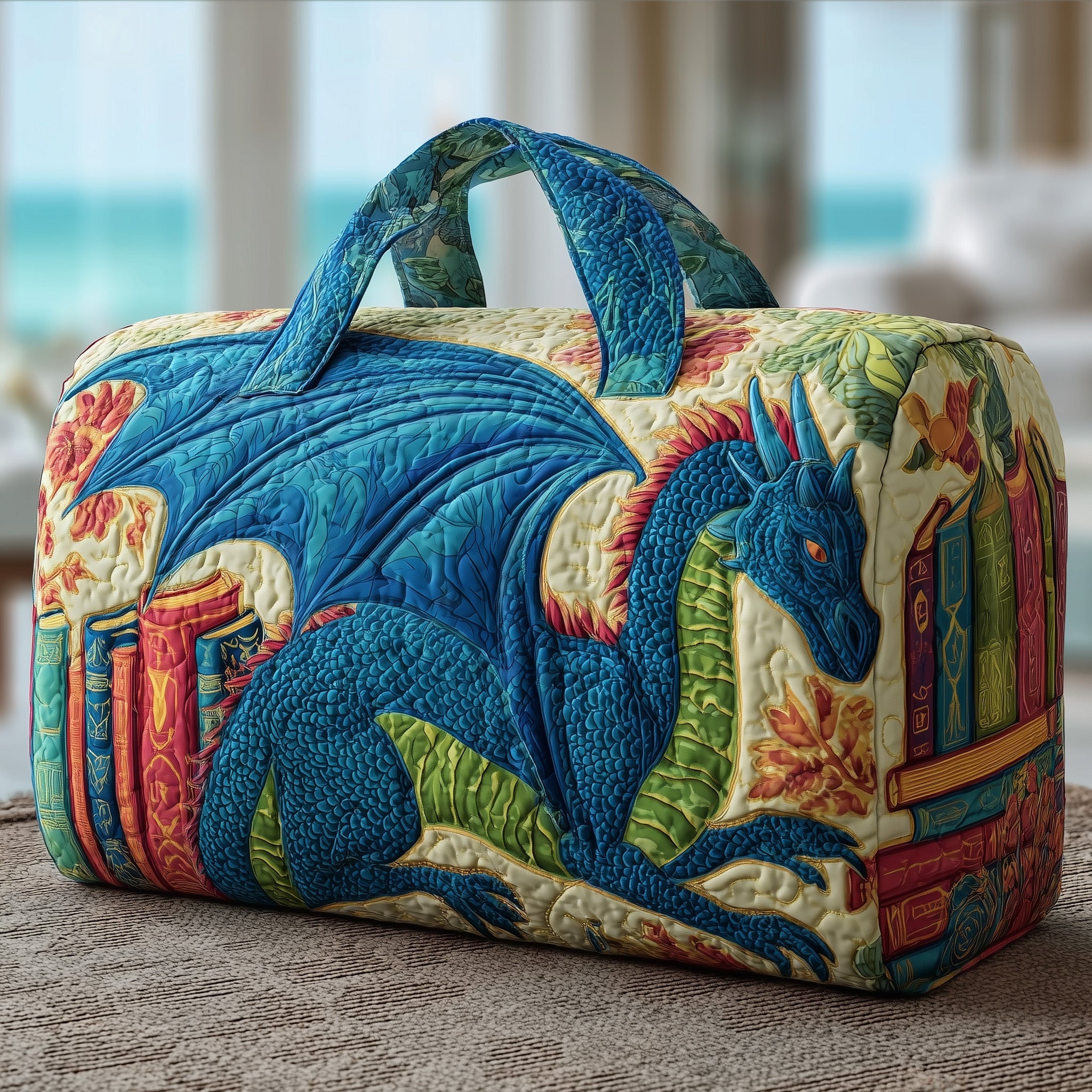 Bookish Dragon Quilted Duffle Bag Gift For Dad