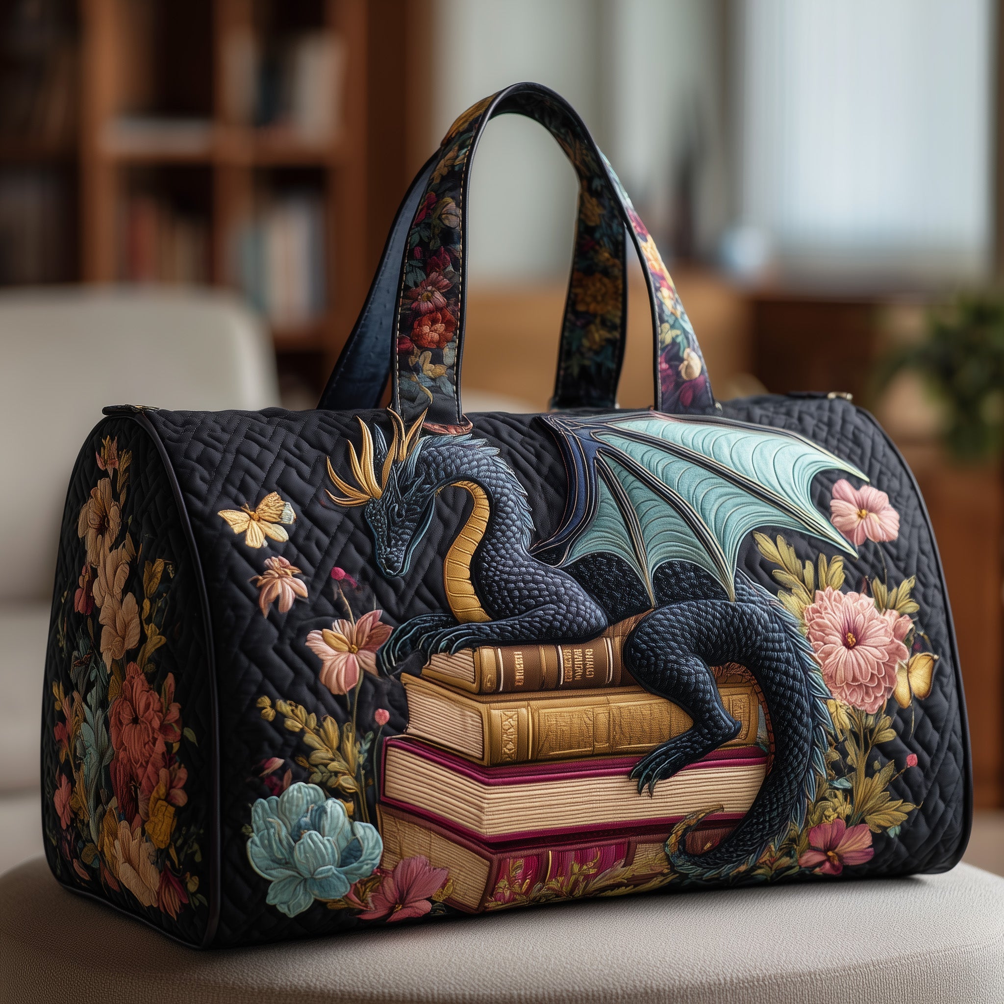 Bookish Dragon Quilted Duffle Bag Gift For Family