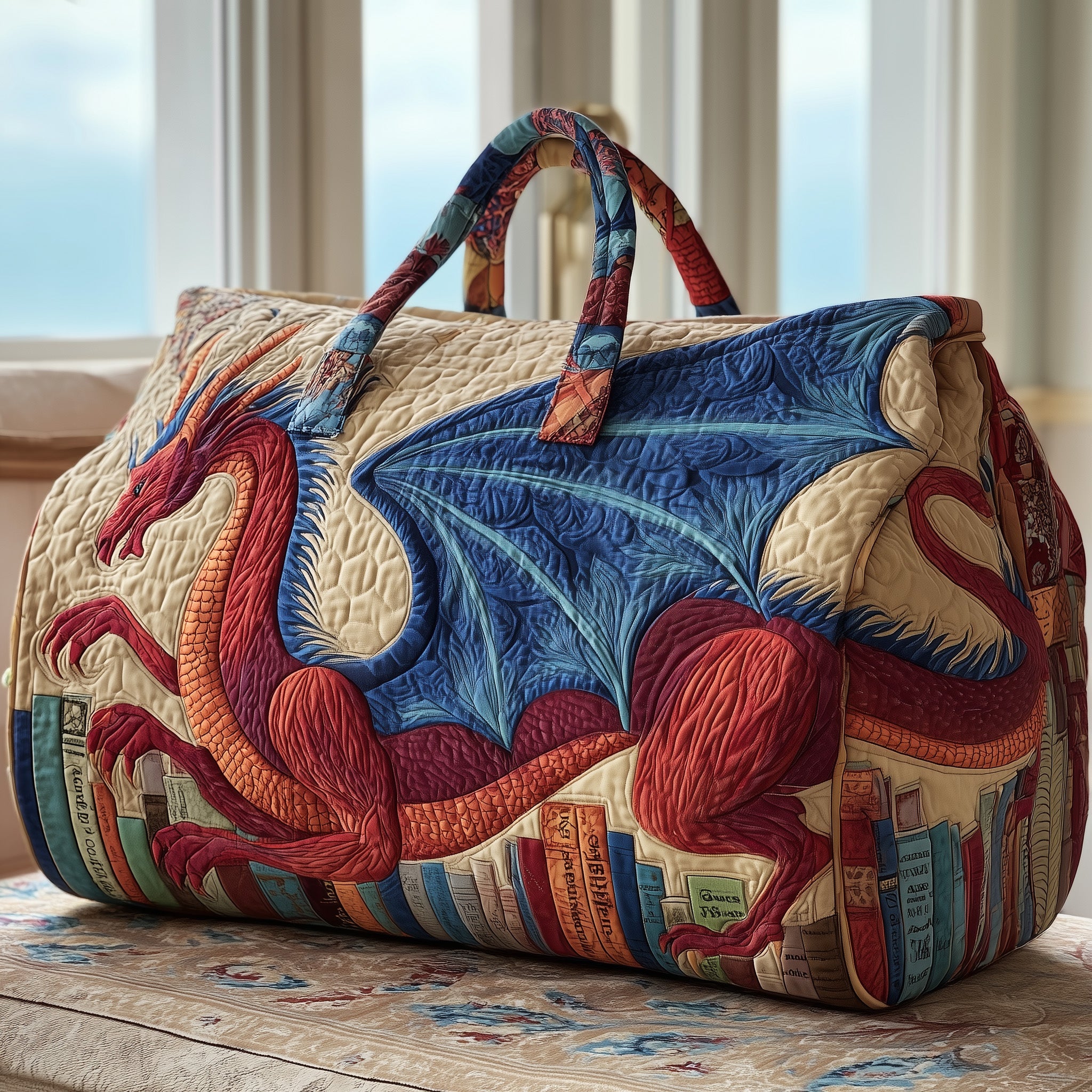 Bookish Dragon Quilted Duffle Bag Gift For Him