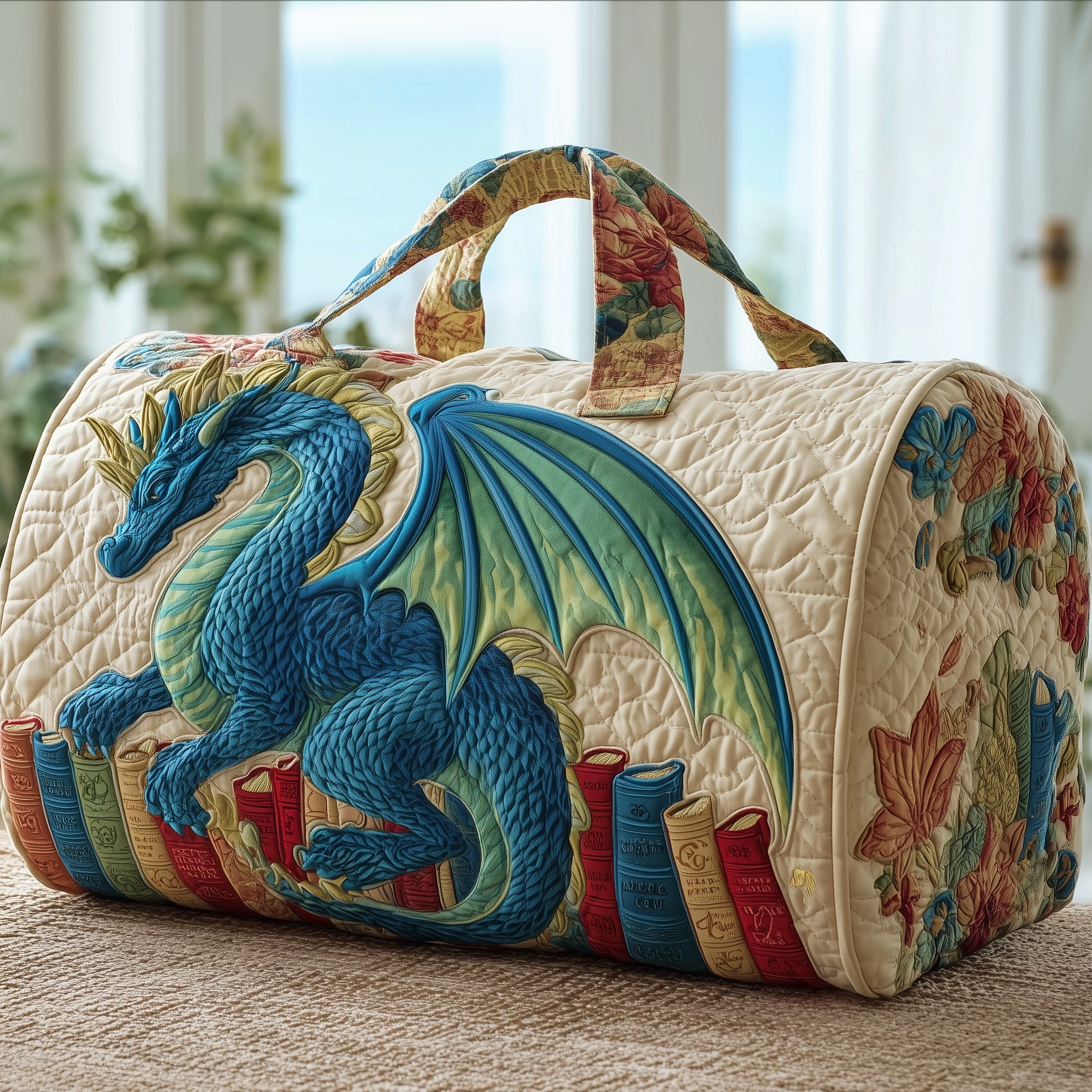Bookish Dragon Quilted Duffle Bag Gift For Mom