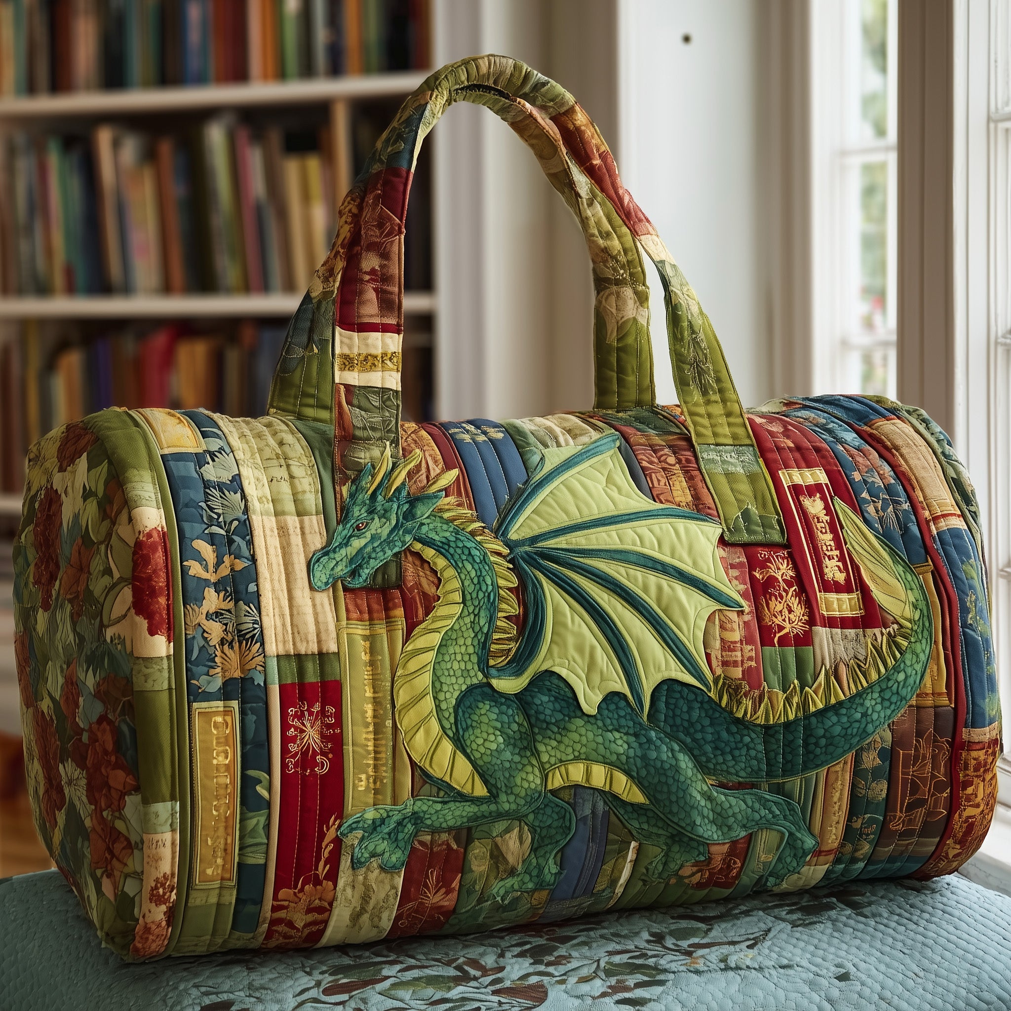 Bookish Dragon Quilted Duffle Bag Spring Gift Idea