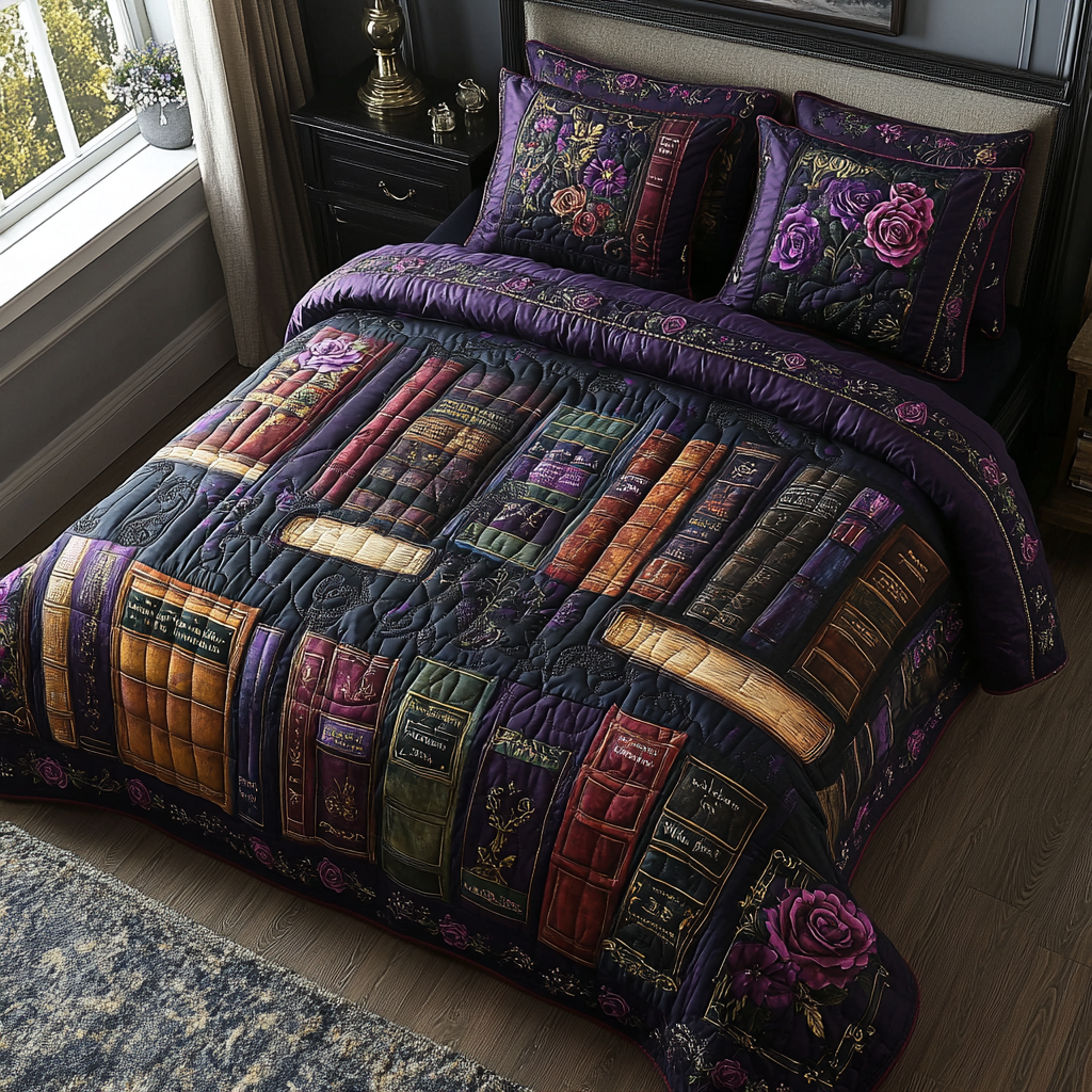 Bookish Dreams Quilted Bedding Set Cool Bedroom Decor Book Themed Birthday Presents