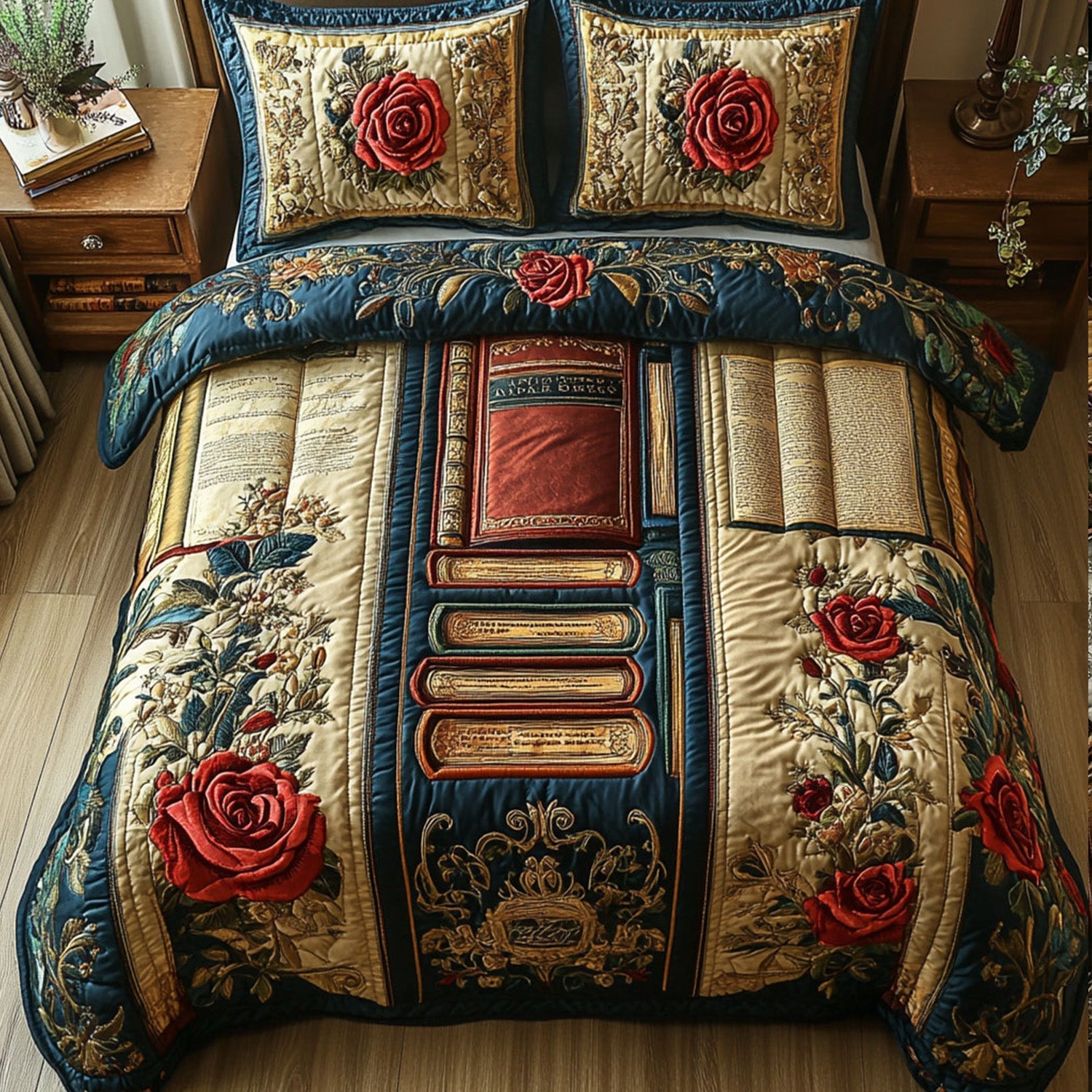 Bookish Elegance Quilted Bedding Set Bed Decorations Book Presents For Him
