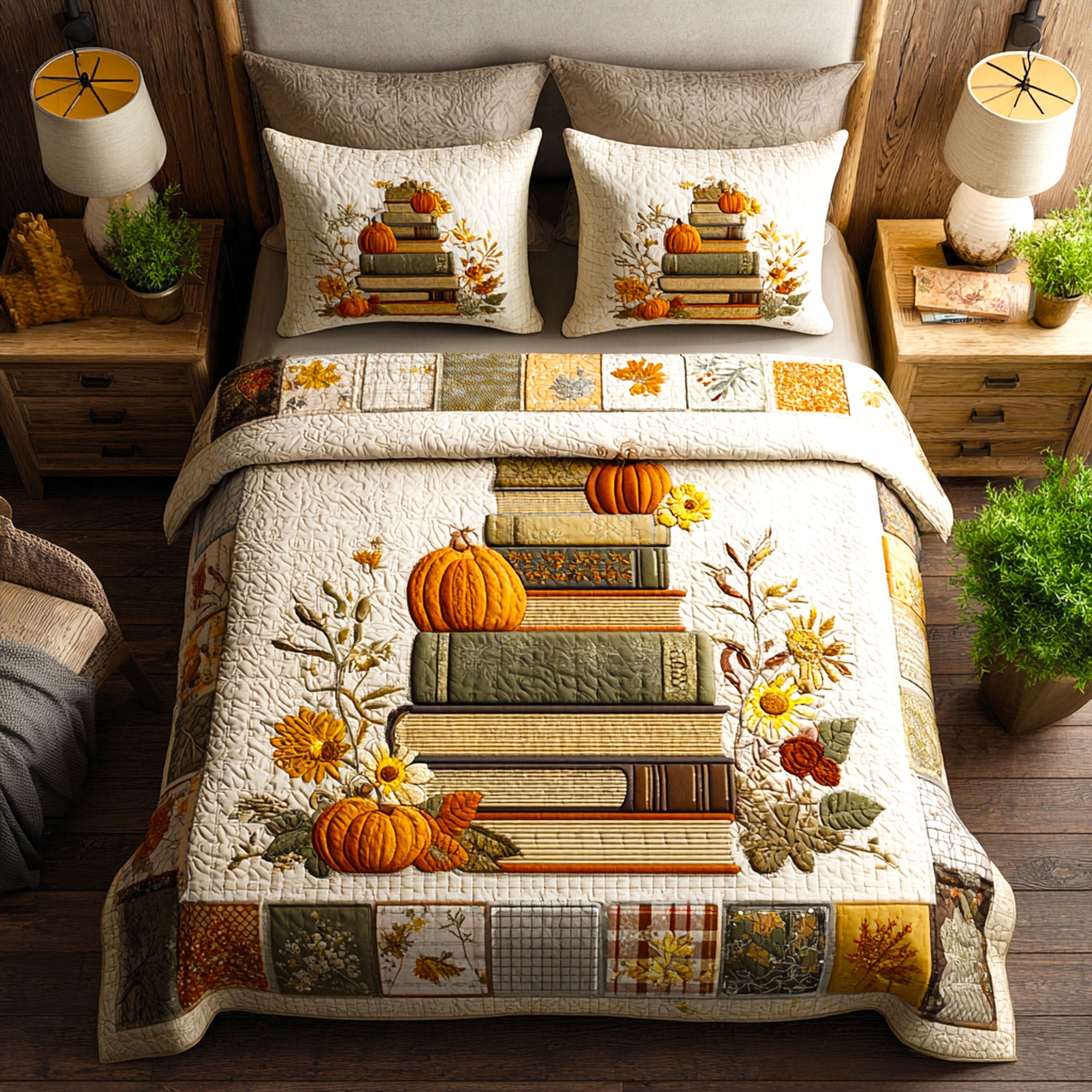Bookish Fall Quilted Bedding Set Best Comforter Sets Book Lover Gifts For Women