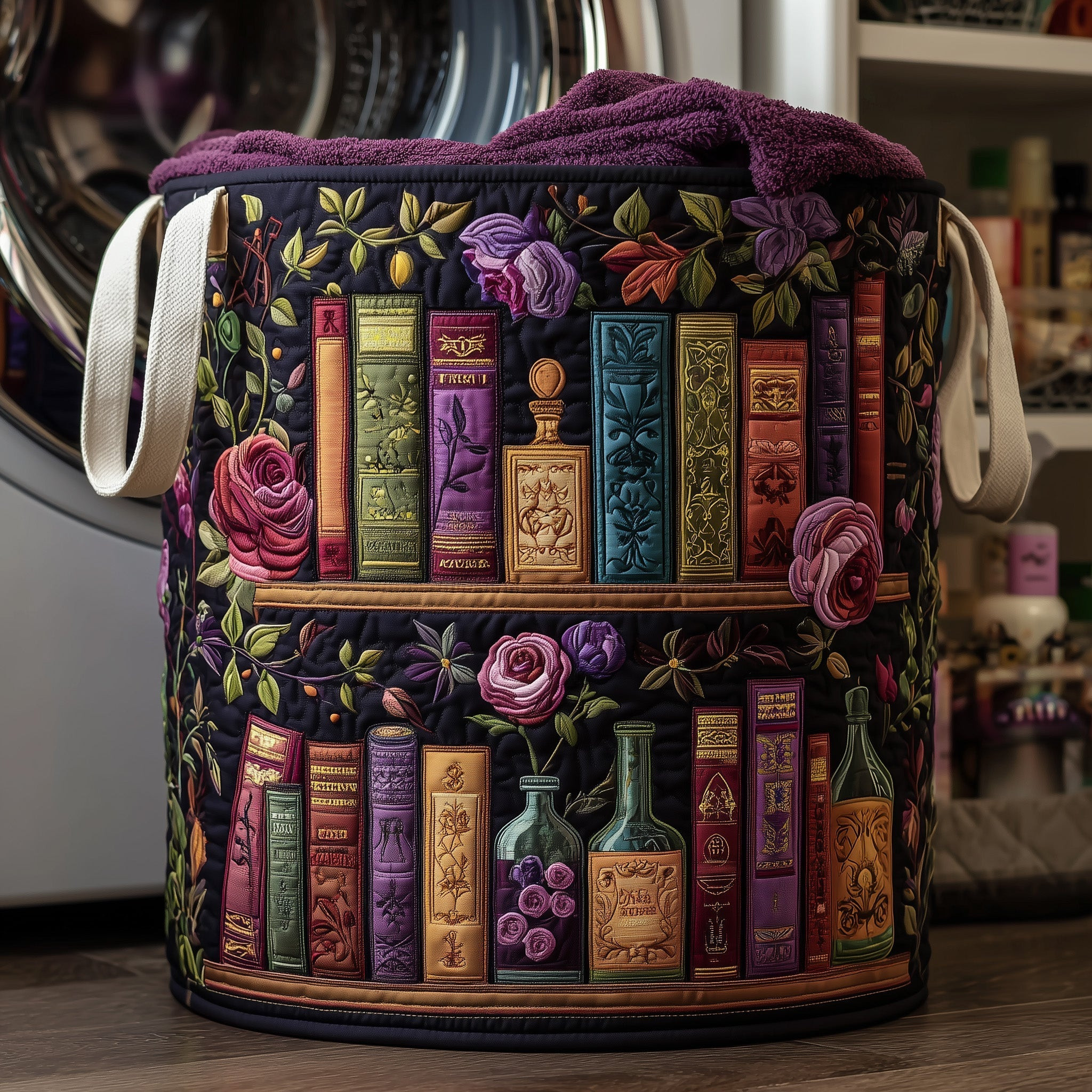 Bookish Flower Quilted Laundry Basket Unique Home Decor Best Gifts For Avid Readers