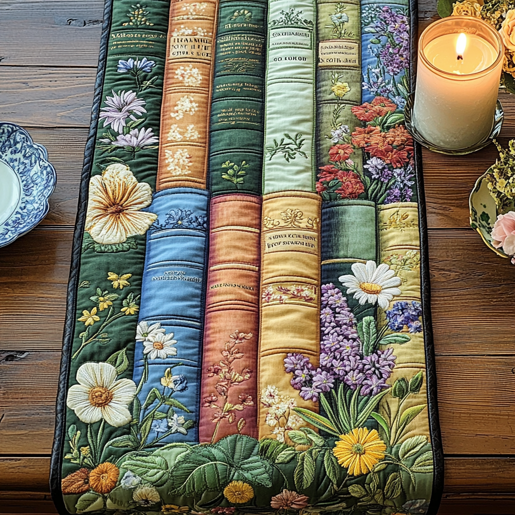 Bookish Garden Quilted Table Runner Dining Room Table Decor Awesome Gifts For Book Lovers