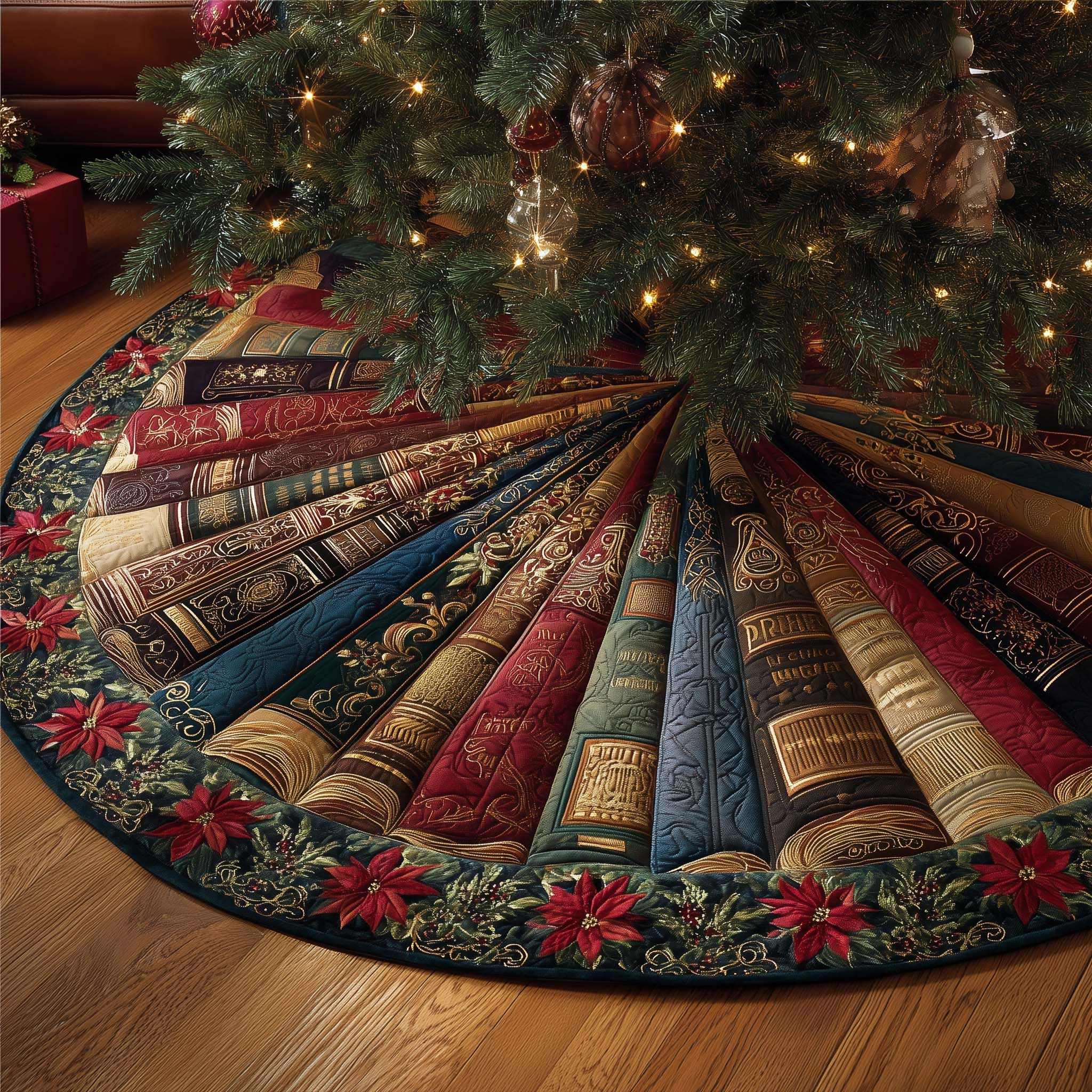 Bookish Holiday Quilted Tree Skirt Festvie Decorations Christmas Gifts For Book Owners