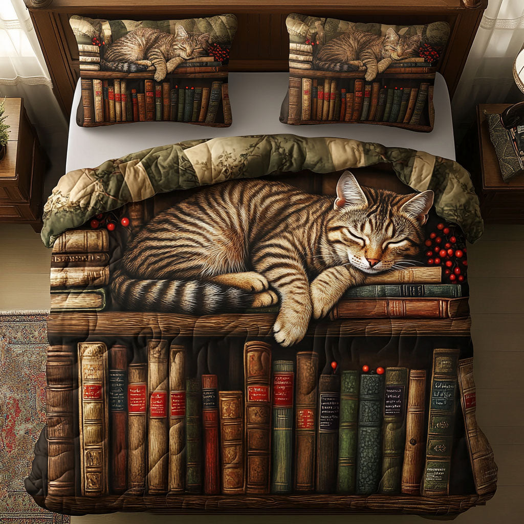 Bookish Paws Quilted Bedding Set Bedroom Decor Ideas Book Themed Gift Items