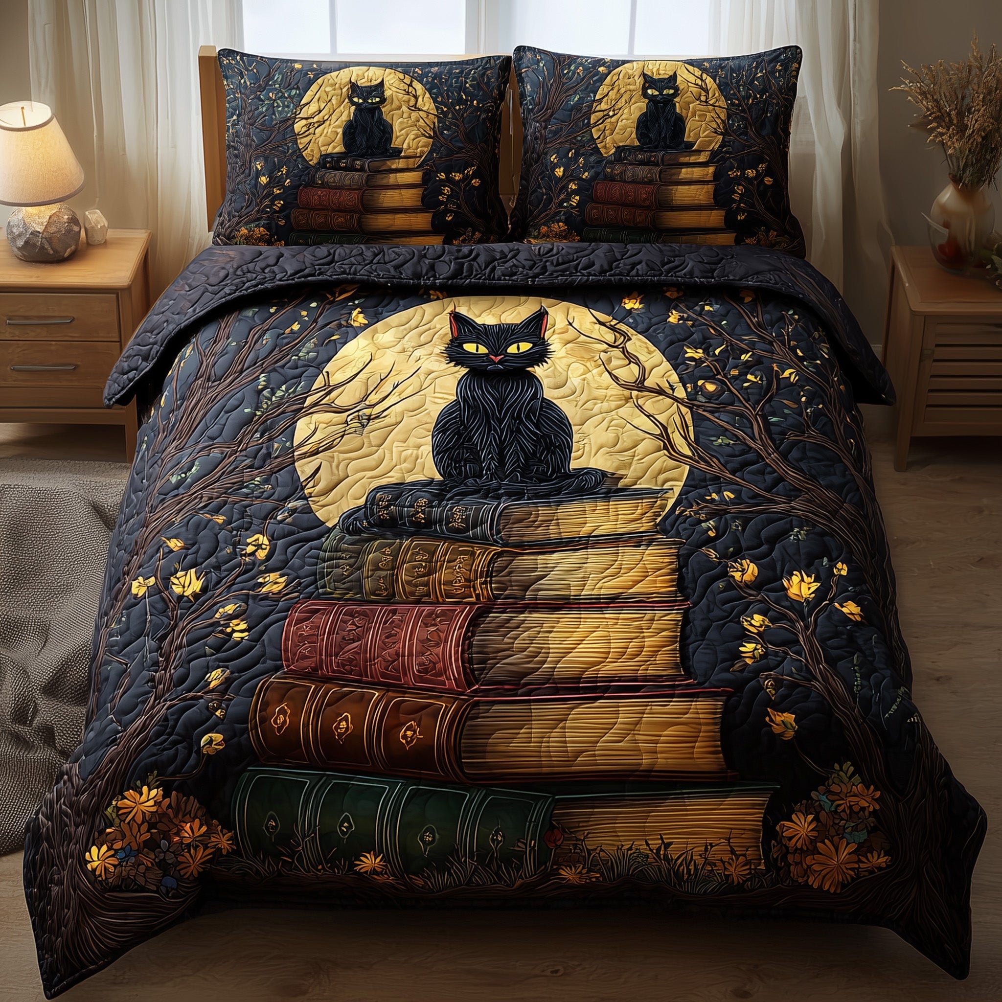 Bookish Quilted Bedding Set Bohemian Vibe