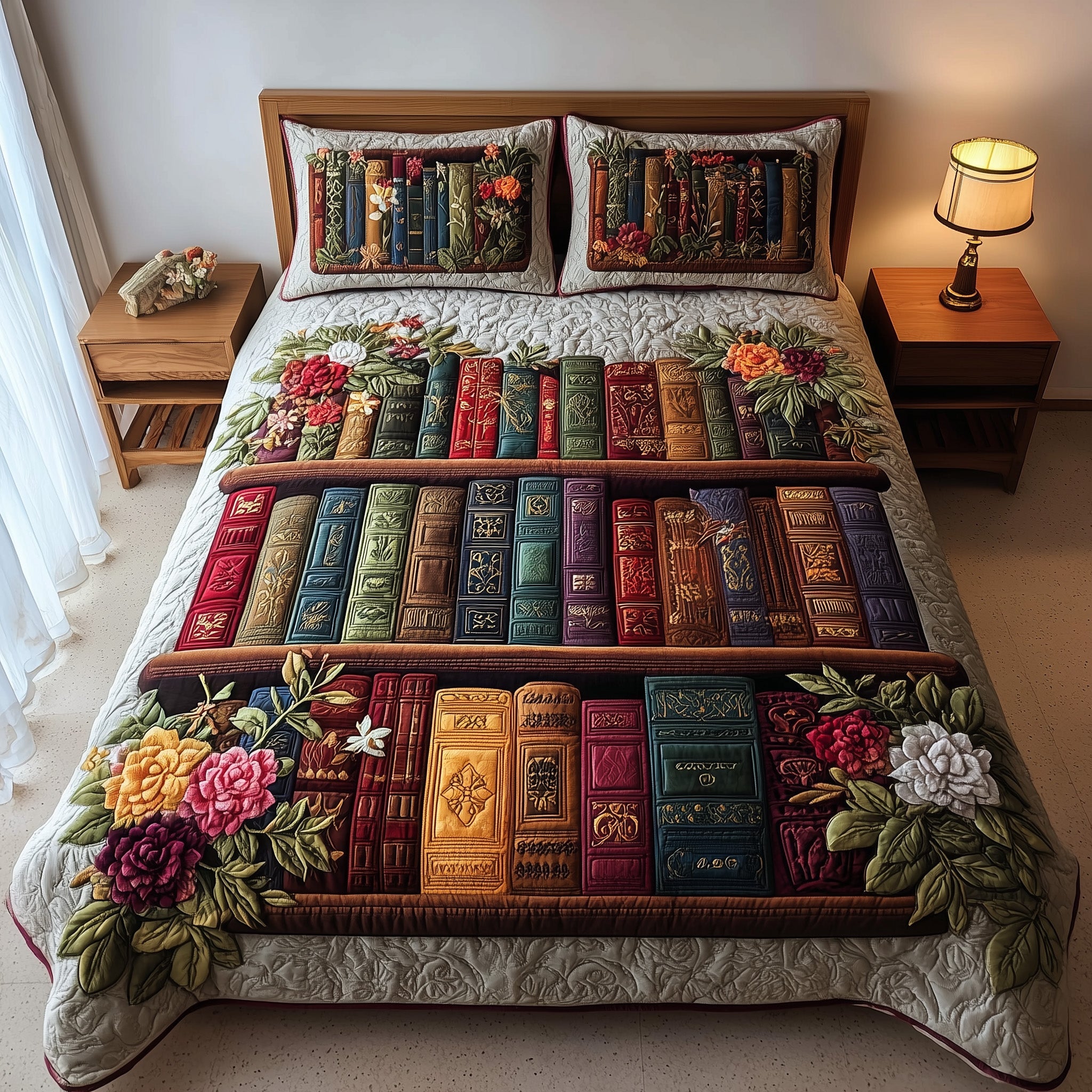 Bookish Quilted Bedding Set Breathable