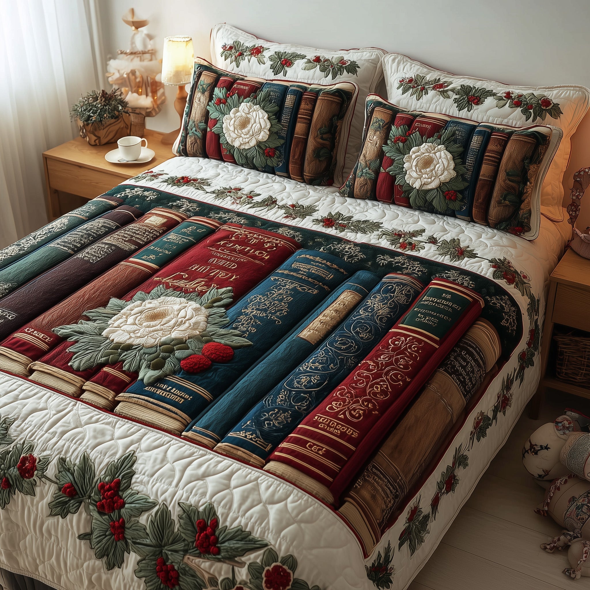 Bookish Quilted Bedding Set Hypoallergenic