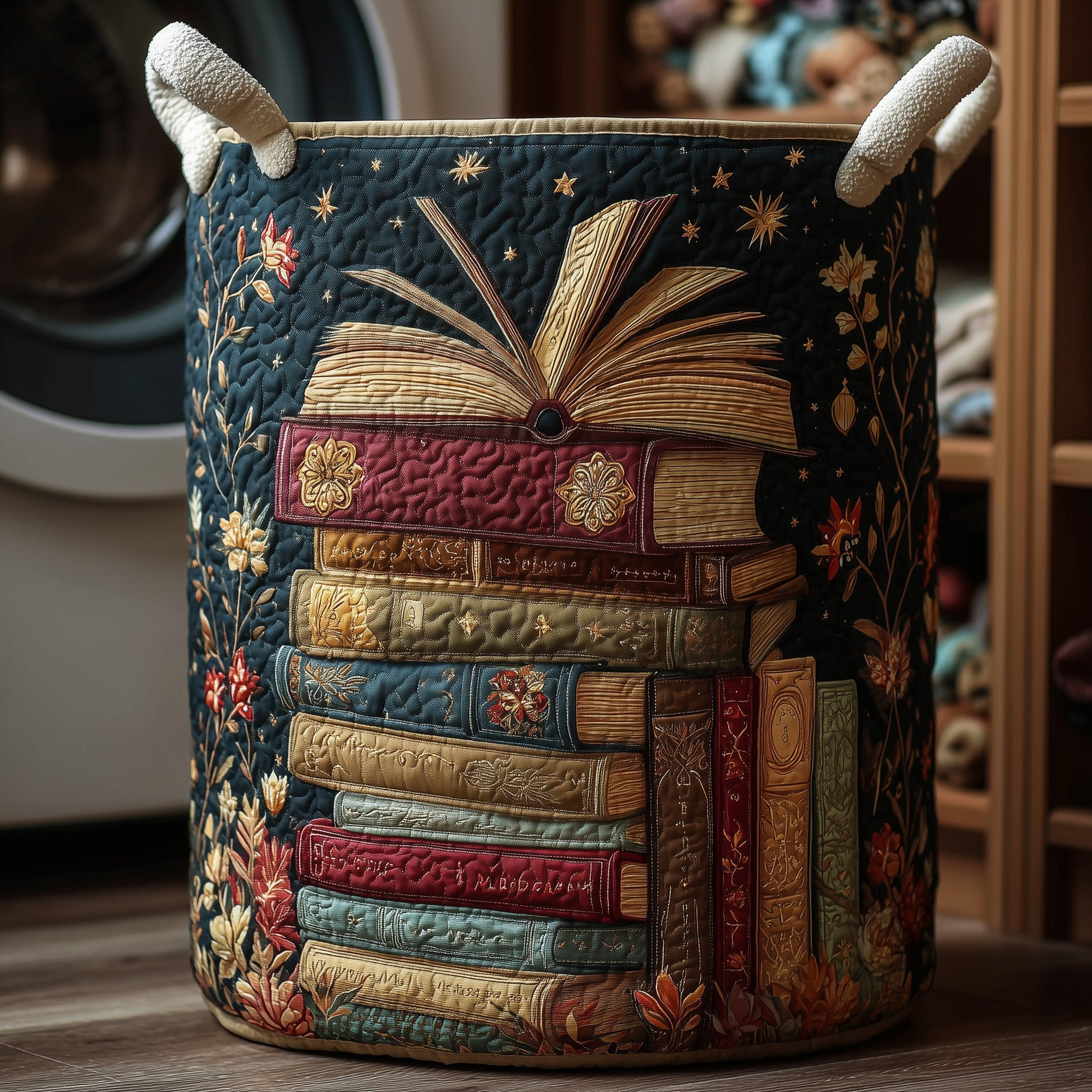 Bookish Quilted Laundry Basket Aesthetic Home Decor Unique Presents For Bookish