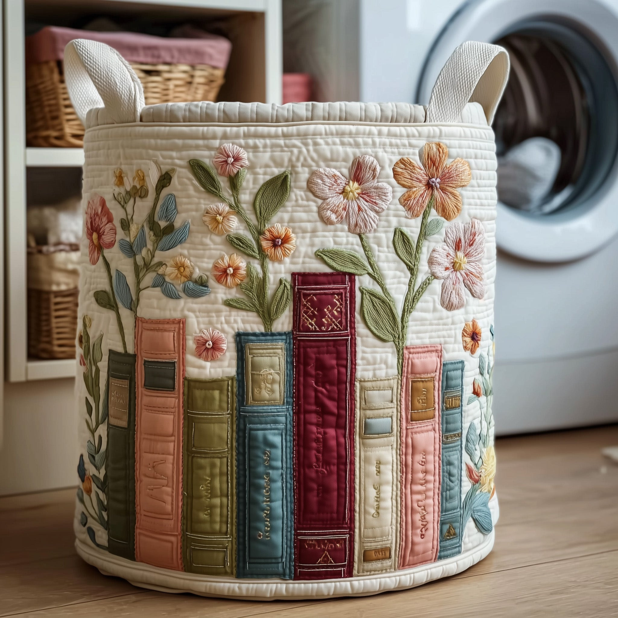 Bookish Quilted Laundry Basket Flower Themed Cozy Home Decor Gifts For Bookish