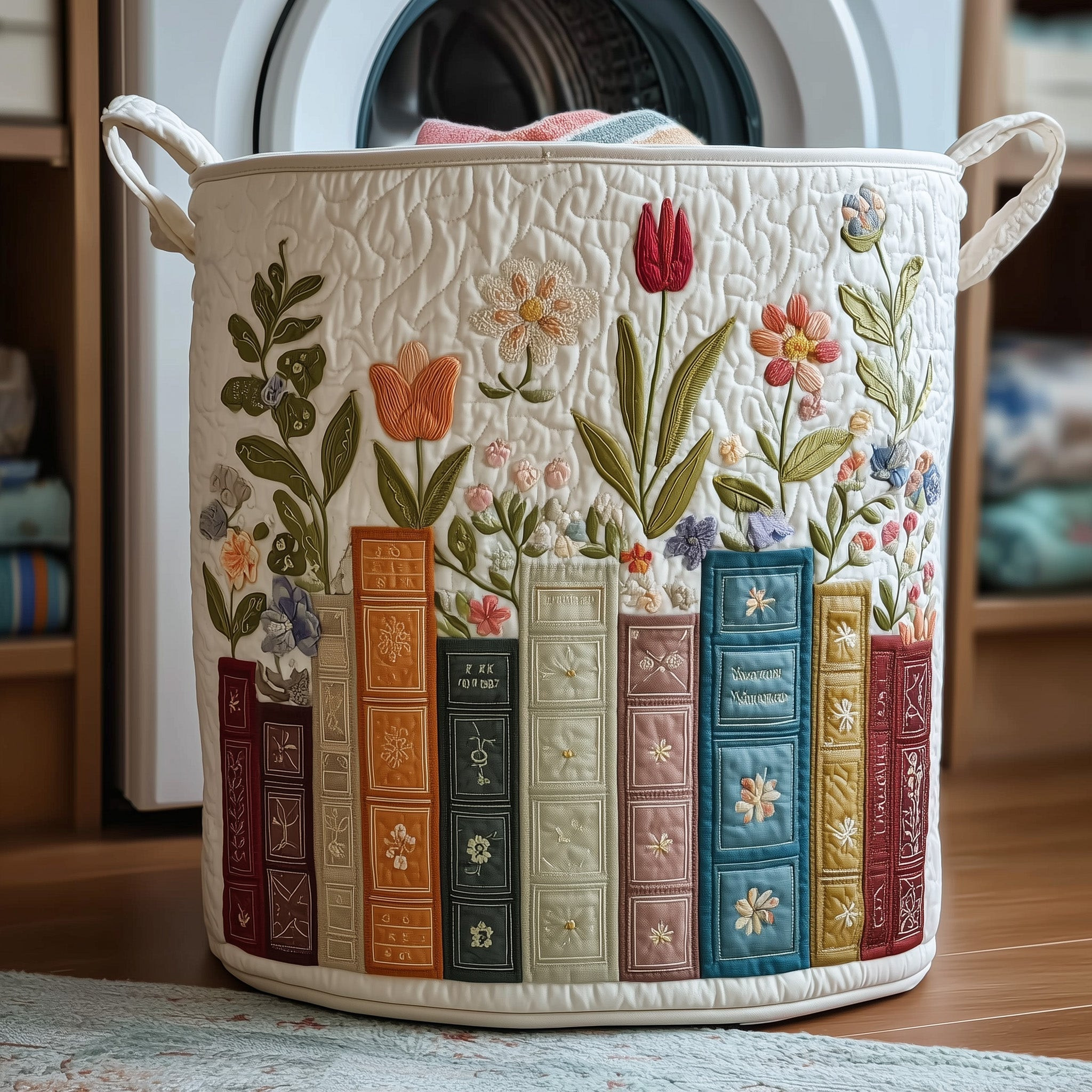 Bookish Quilted Laundry Basket Flower Themed Trendy Home Decor Gifts For Book Owners