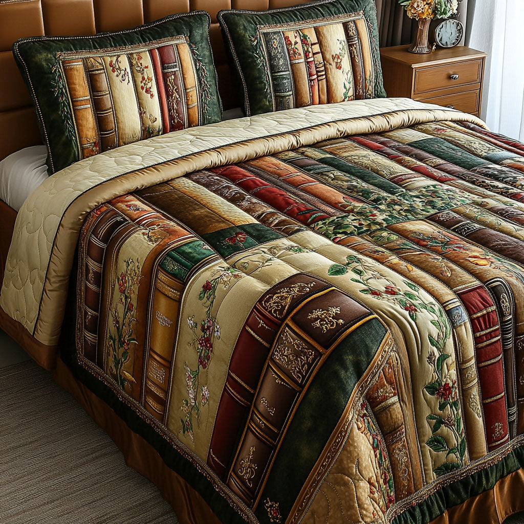 Bookish Serenity Quilted Bedding Set Bedroom Decor Gifts For People Who Like Books
