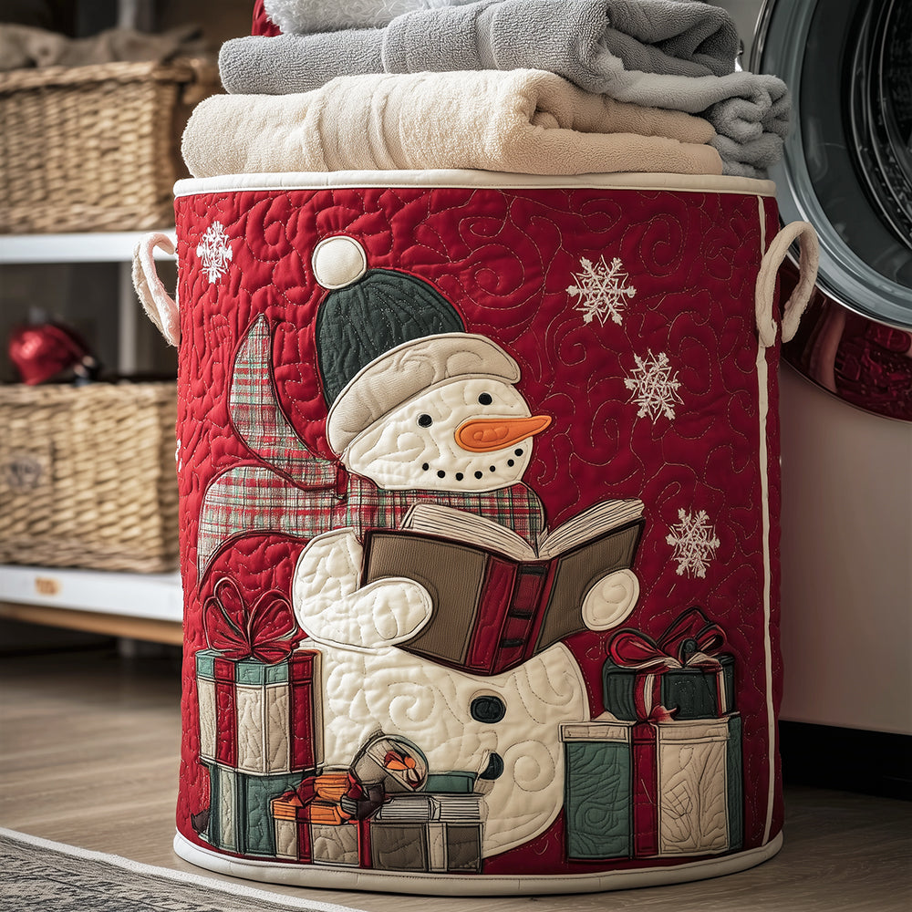 Bookish Snowman Quilted Laundry Basket Summer Merch Vibes