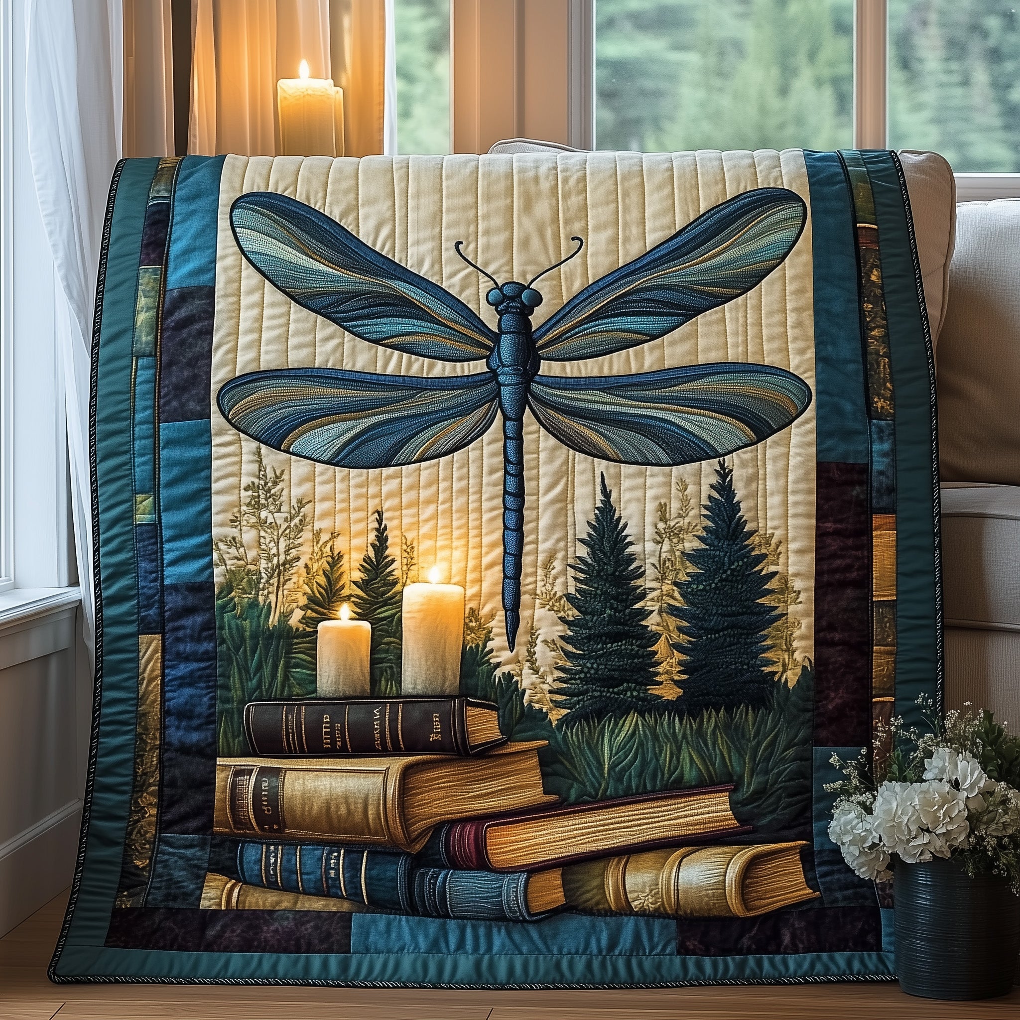 Bookish Wings Quilted Blanket Merchandise Throw BlanketBook Lover Best Dragonfly Presents