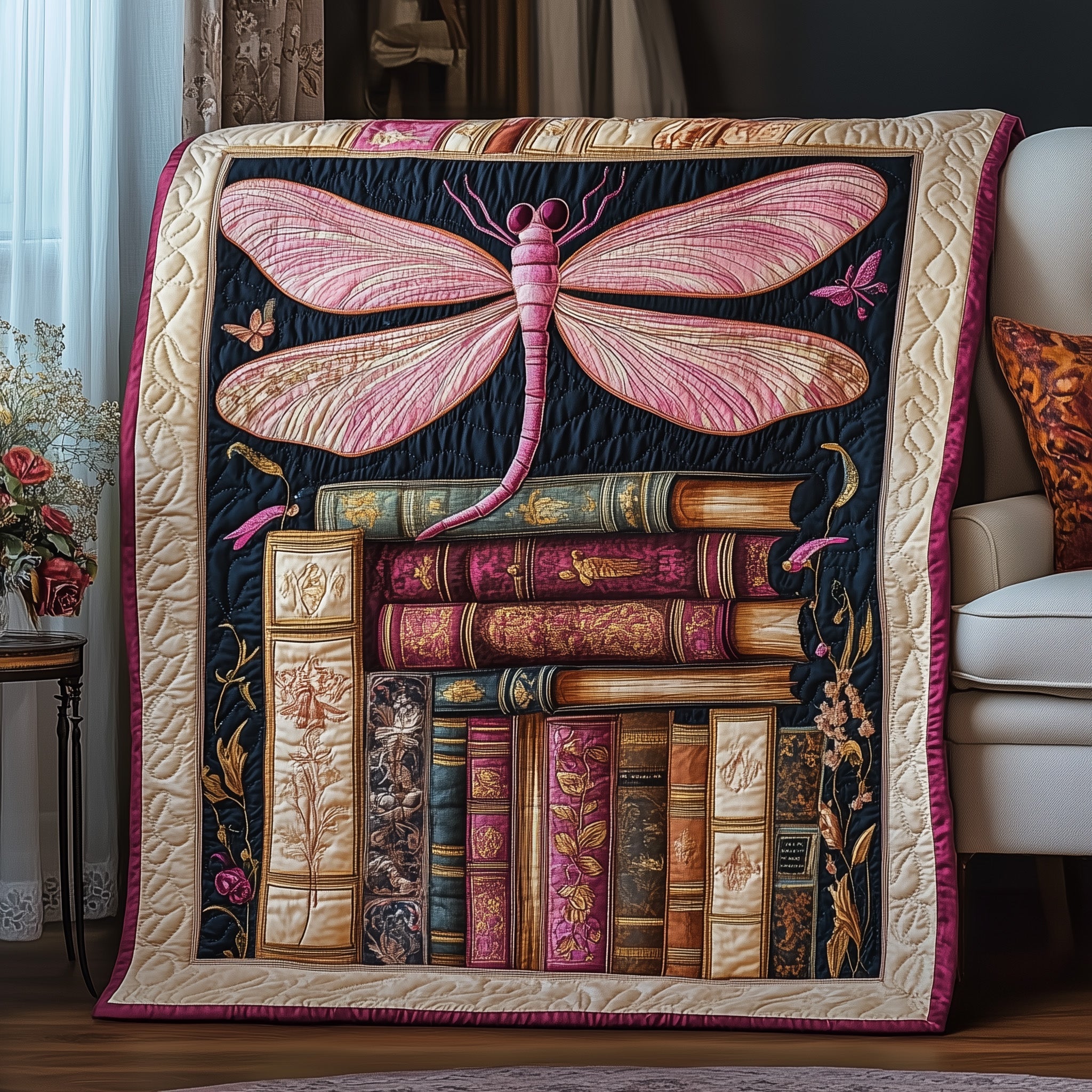 Bookish Wings Quilted Blanket Merchandise Throw BlanketDragonfly Gift Ideas Christmas 