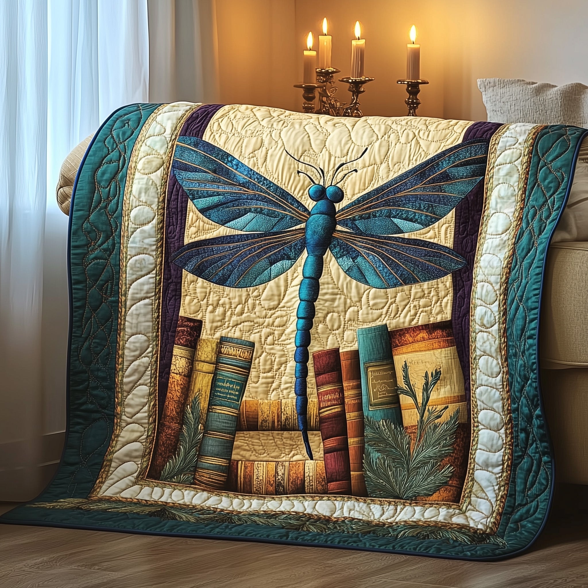 Bookish Wings Quilted Blanket Merchandise Throw BlanketGreat Dragonfly Lover Gift Ideas