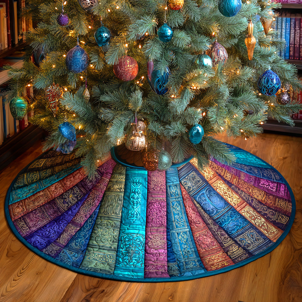 Booklight Dreams Christmas Quilted Tree Skirt Holiday Decorations Gift Ideas For Book Lovers