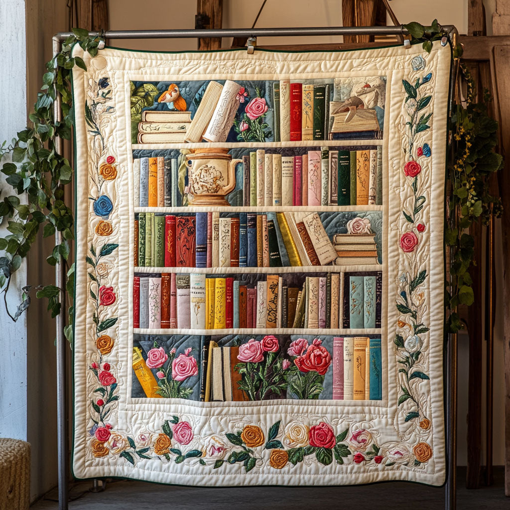 Books and Blooms Quilted Blanket Best Couch Throw Blanket Birthday Presents For Book Lovers