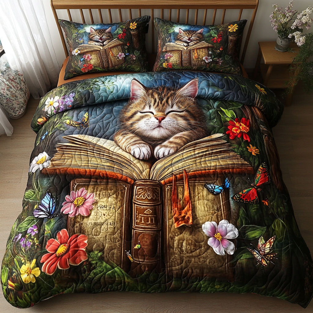Books and Whiskers Quilted Bedding Set Best Bedspread Set Book Themed Birthday Gifts