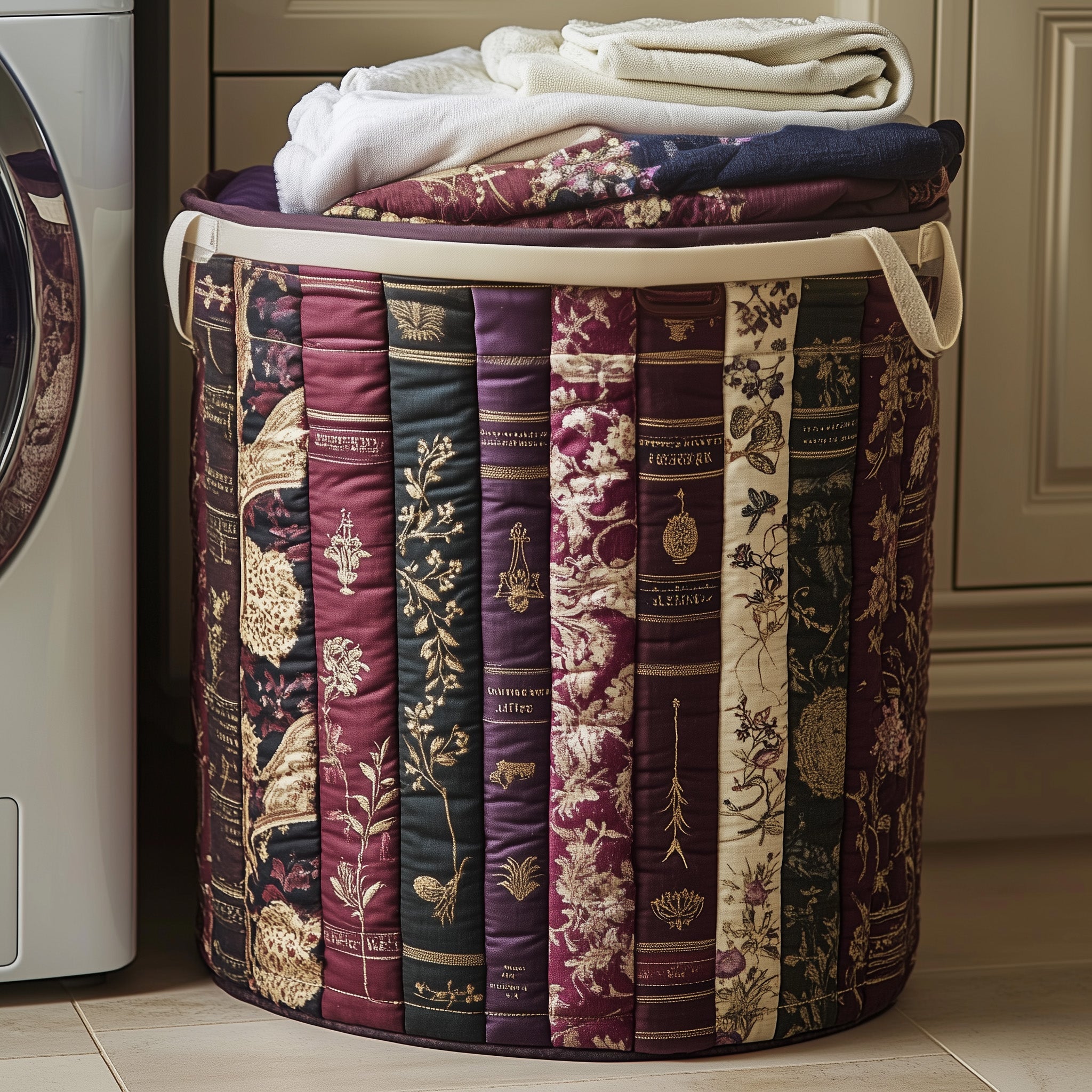 Books Quilted Laundry Basket Perfect Gift For Apartment Living