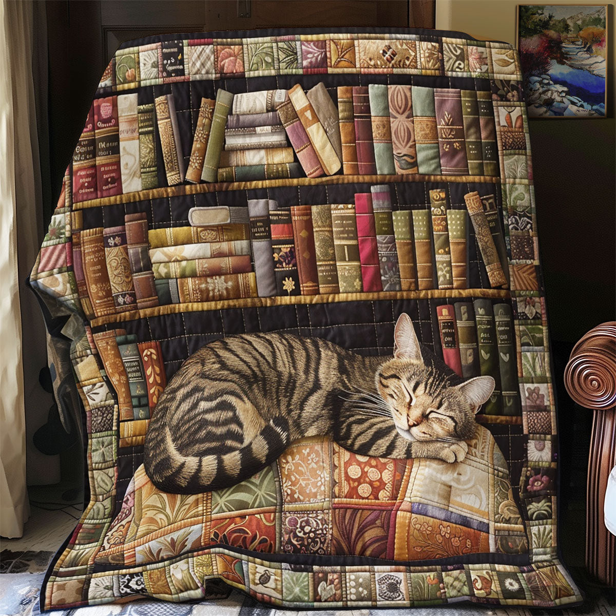 Bookself And Cats Quilt Blanket Couch Blanket Best Special Birthday Gifts For Grandma