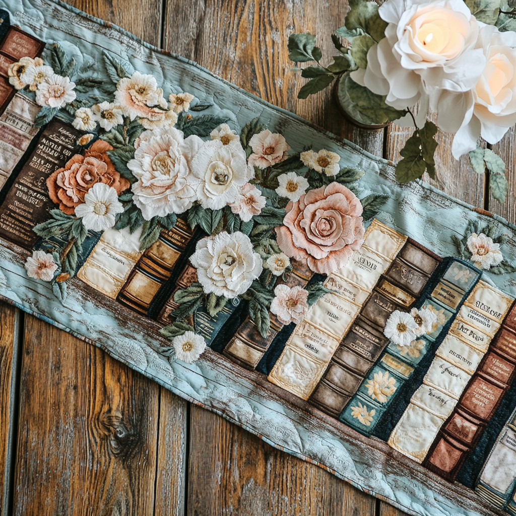 Bookshelf Dreams Quilted Table Runner Dining Table Decor Ideas Best Unique Book Gifts