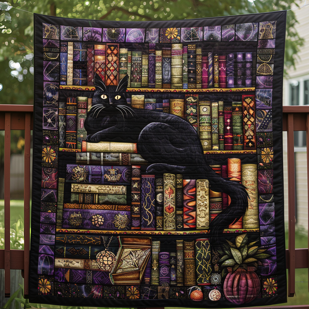 Bookshelf Purr-suit Quilted Blanket Cat Christmas Gifts