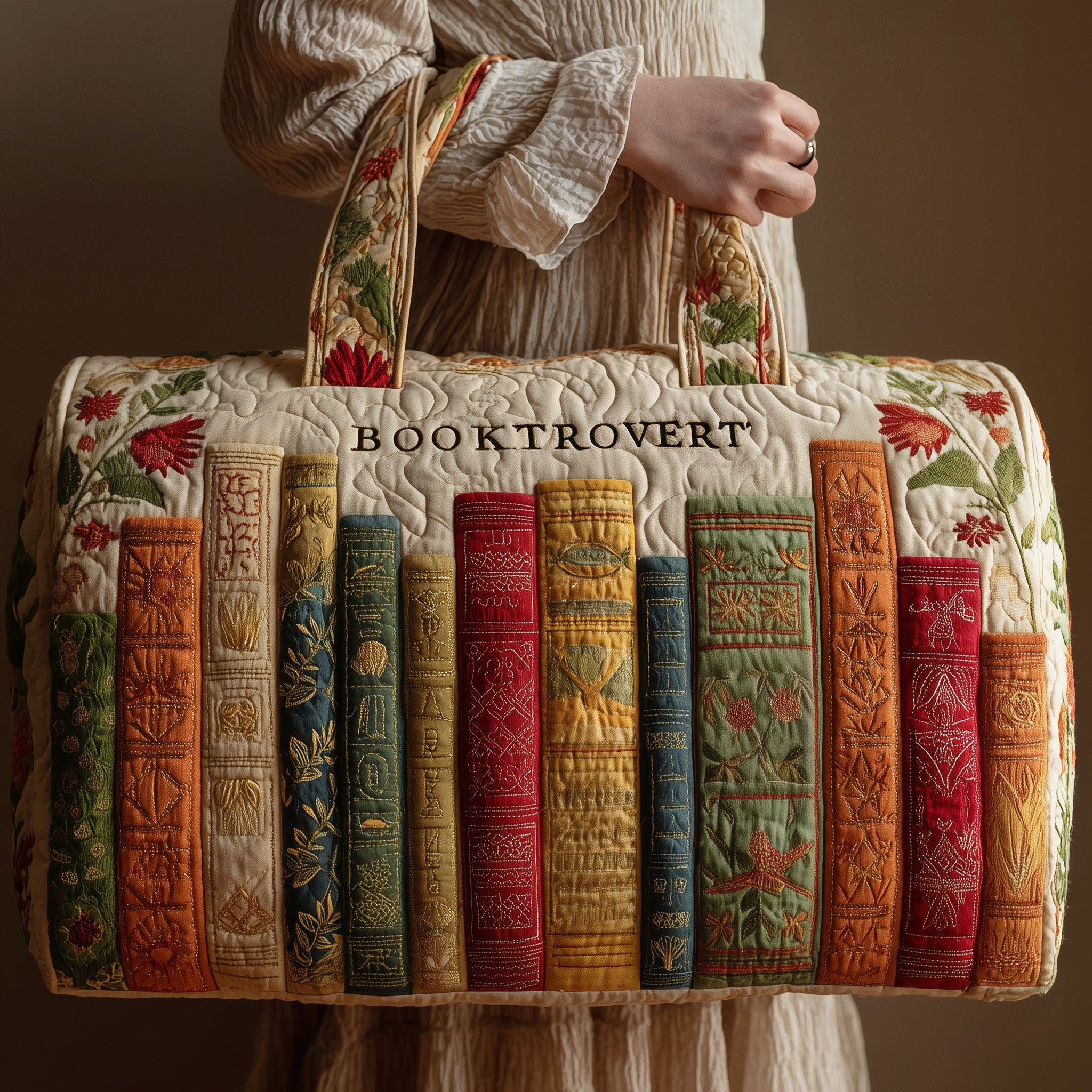 Booktrovert Quilted Duffle Bag Organized Storage Pockets