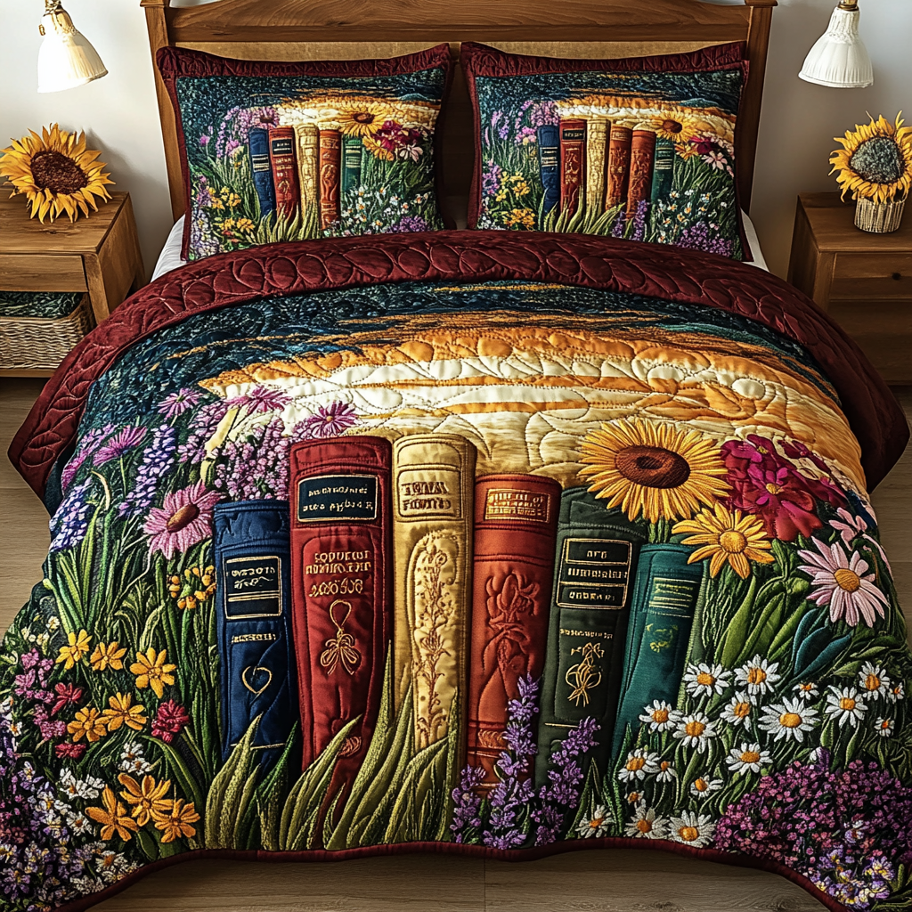 Bookworm Bliss Quilted Bedding Set Cute Bedroom Decor Book Themed Birthday Gifts