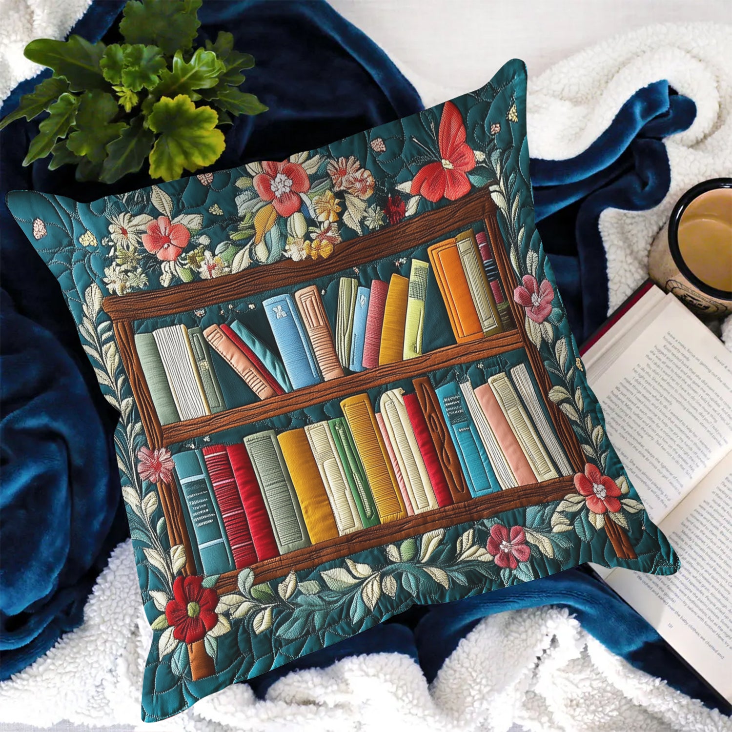 Bookworm Bliss Quilted Pillow Case Decorative Pillow Covers Good Gifts For Readers