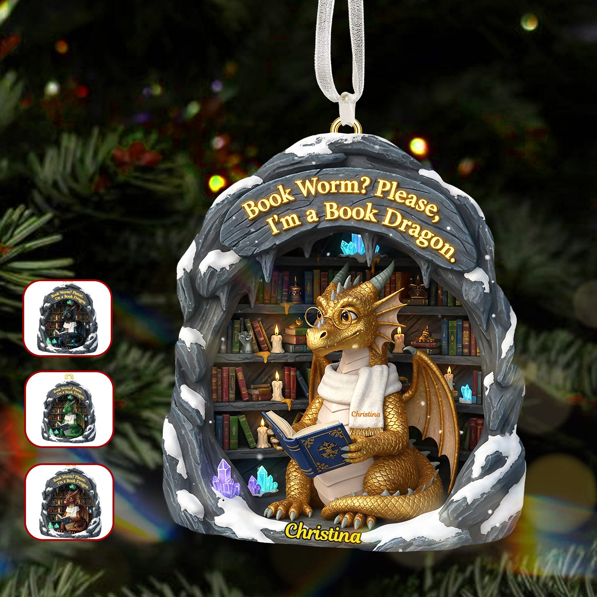 Bookworm Christmas Ornament Personalized Gifts For Book Lovers - Cute Christmas Tree Gift Idea
