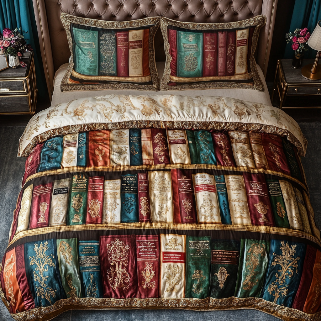 Bookworm Haven Quilted Bedding Set Best Christmas Duvet Cover Set Book Themed Gifts For Husband