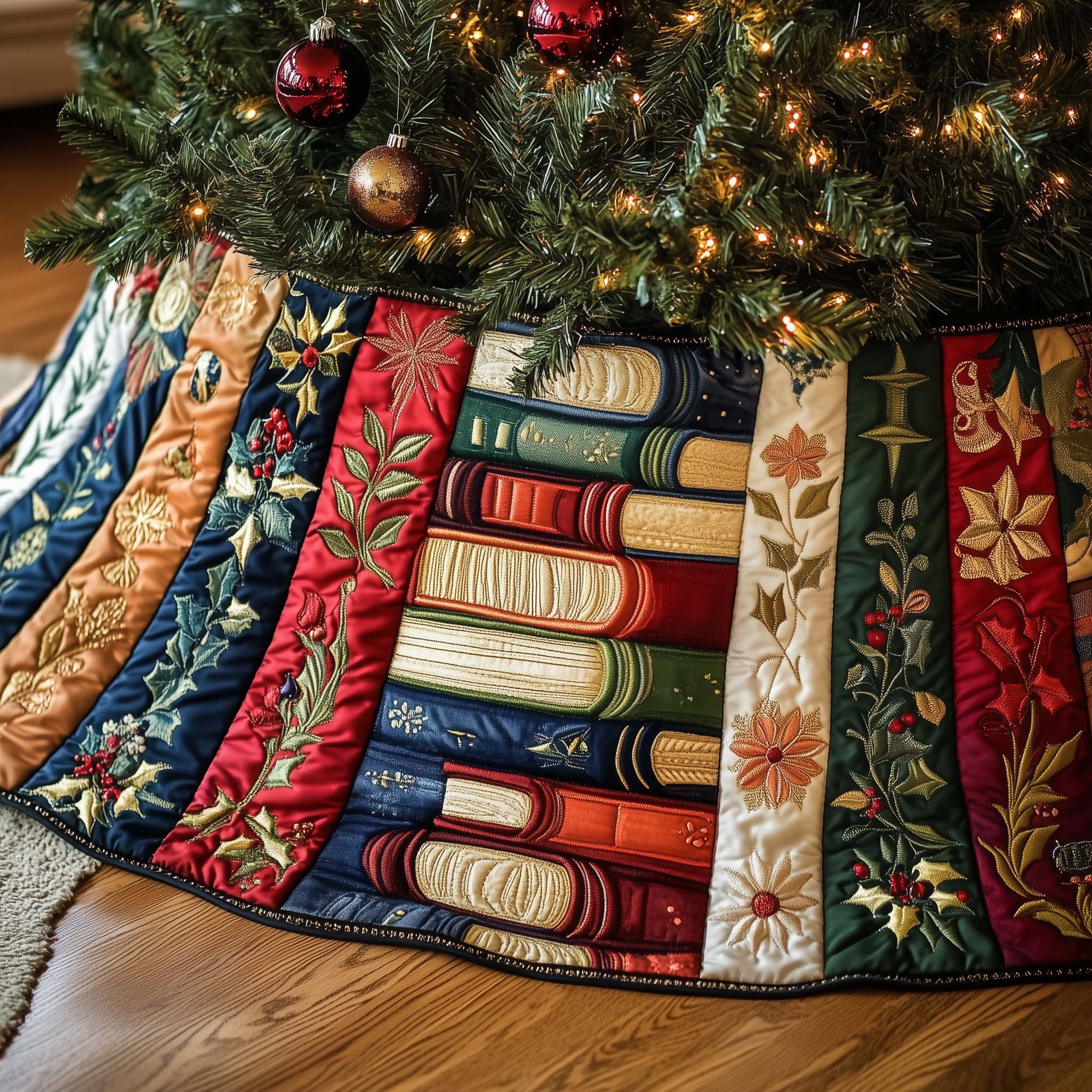 Bookworm Quilted Tree Skirt Christmas Merch Gift Ideas For Her Tree Xmas Decoration