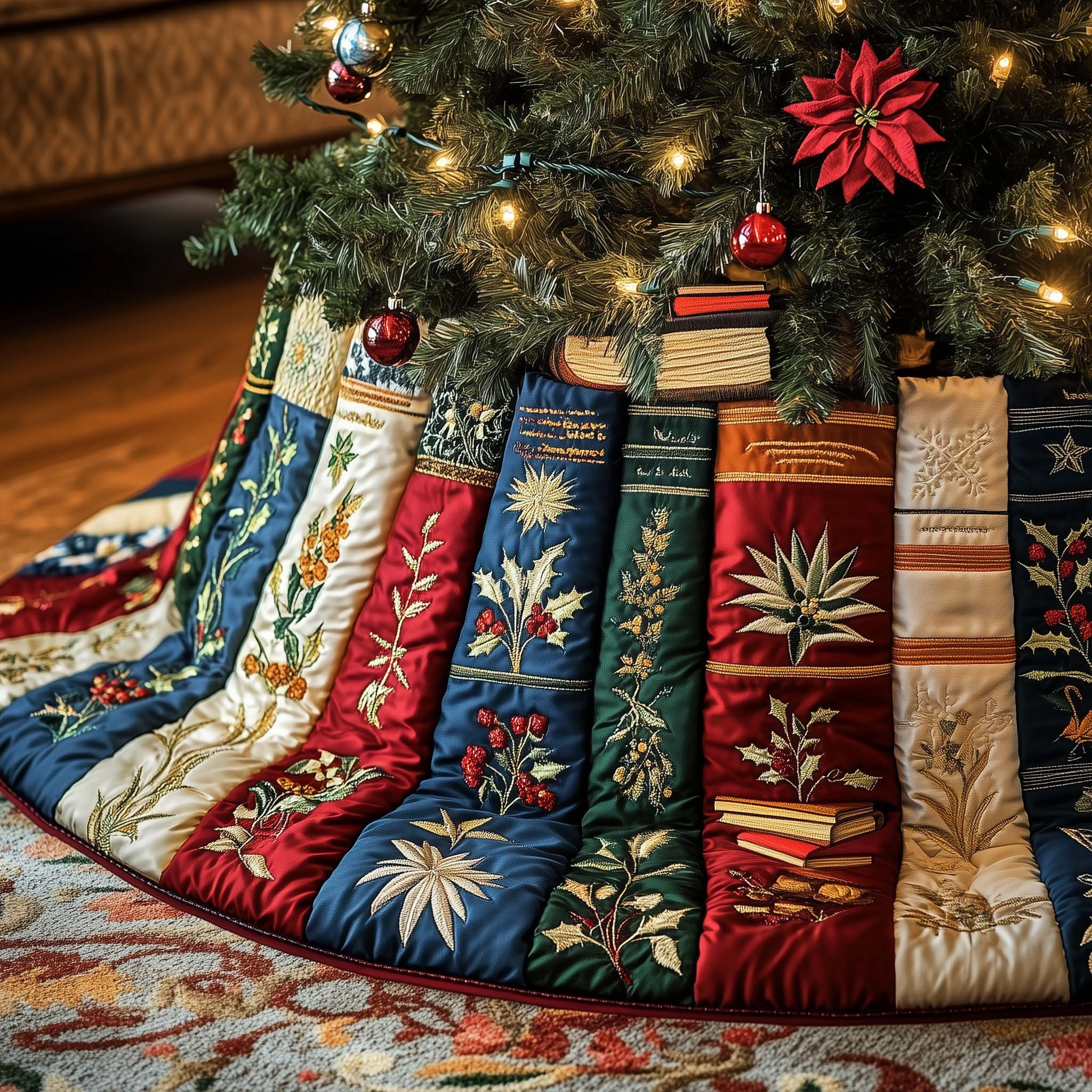 Bookworm Quilted Tree Skirt Holiday Home Decor Unique Christmas Presents
