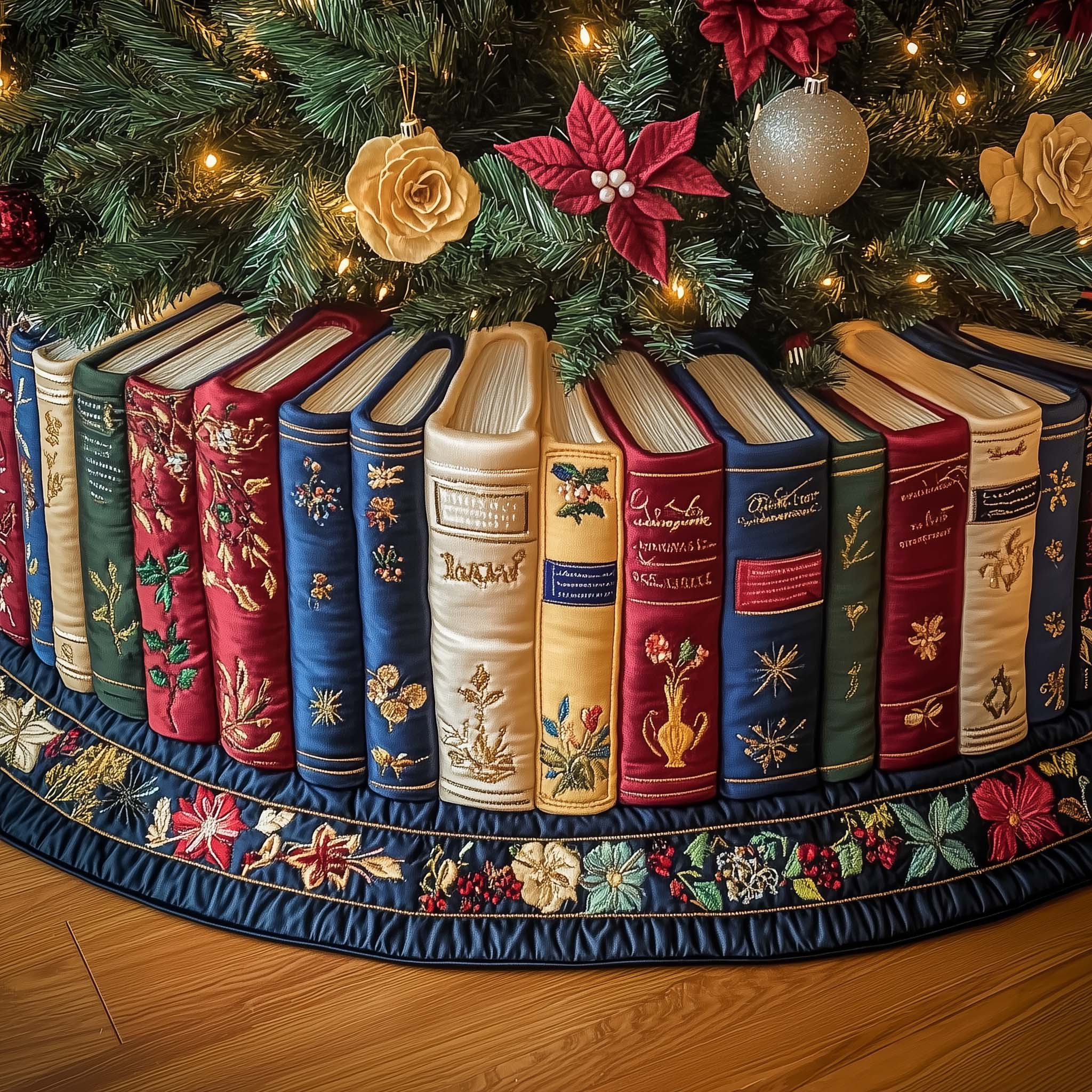 Bookworm Quilted Tree Skirt Holiday Home Decorations Xmas Gifts For Bookworms