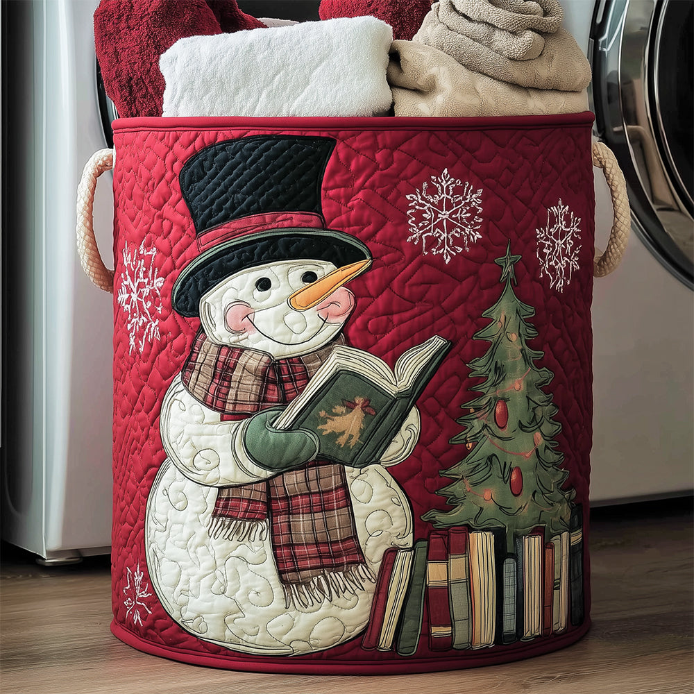 Bookworm Snowman Quilted Laundry Basket Merch For Dad