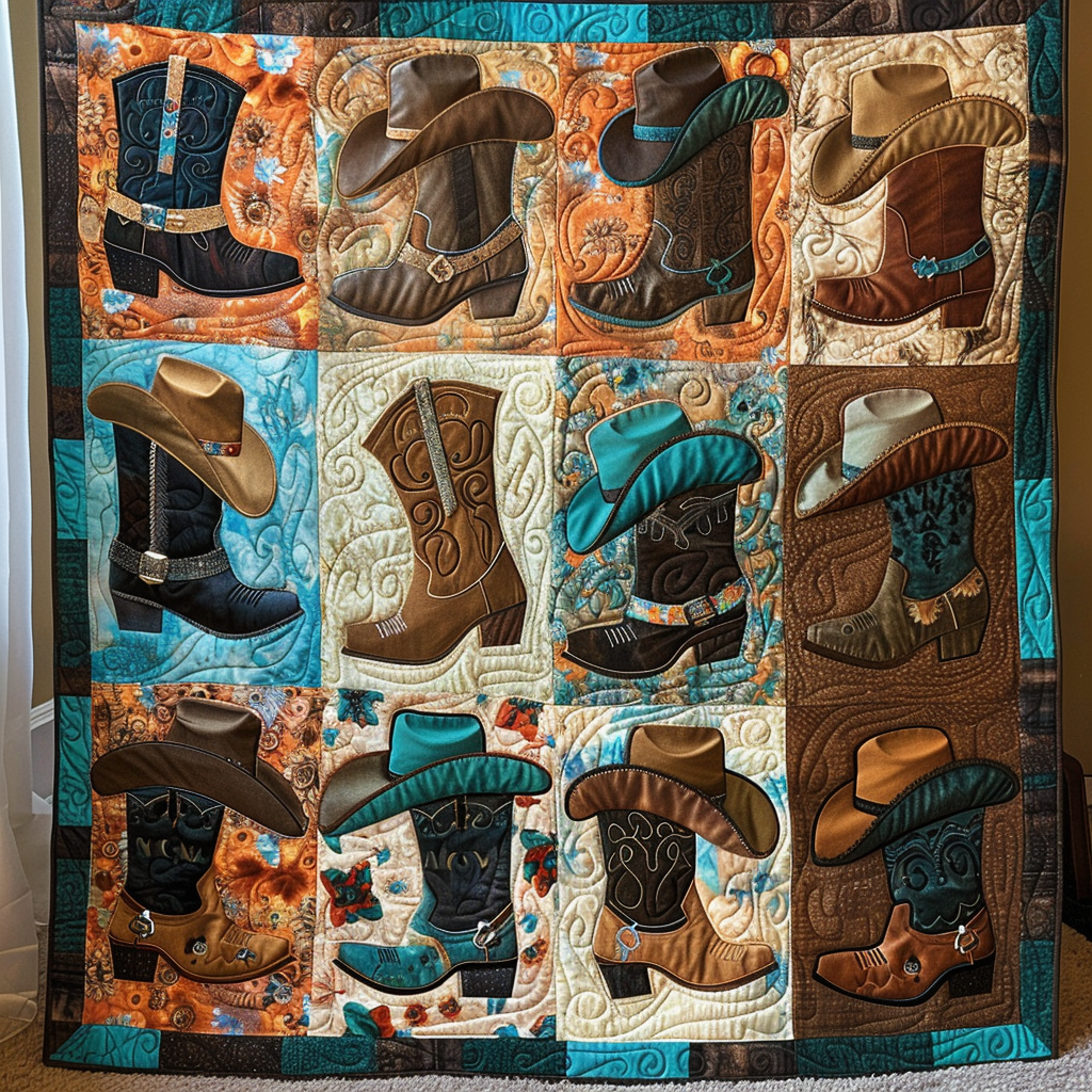 Boots & Hats Heritage Quilted Blanket Gift For Cow Lover