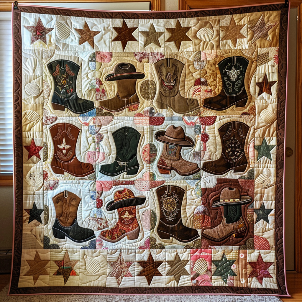 Boots & Spurs Quilted Blanket Presents For Cow Lovers